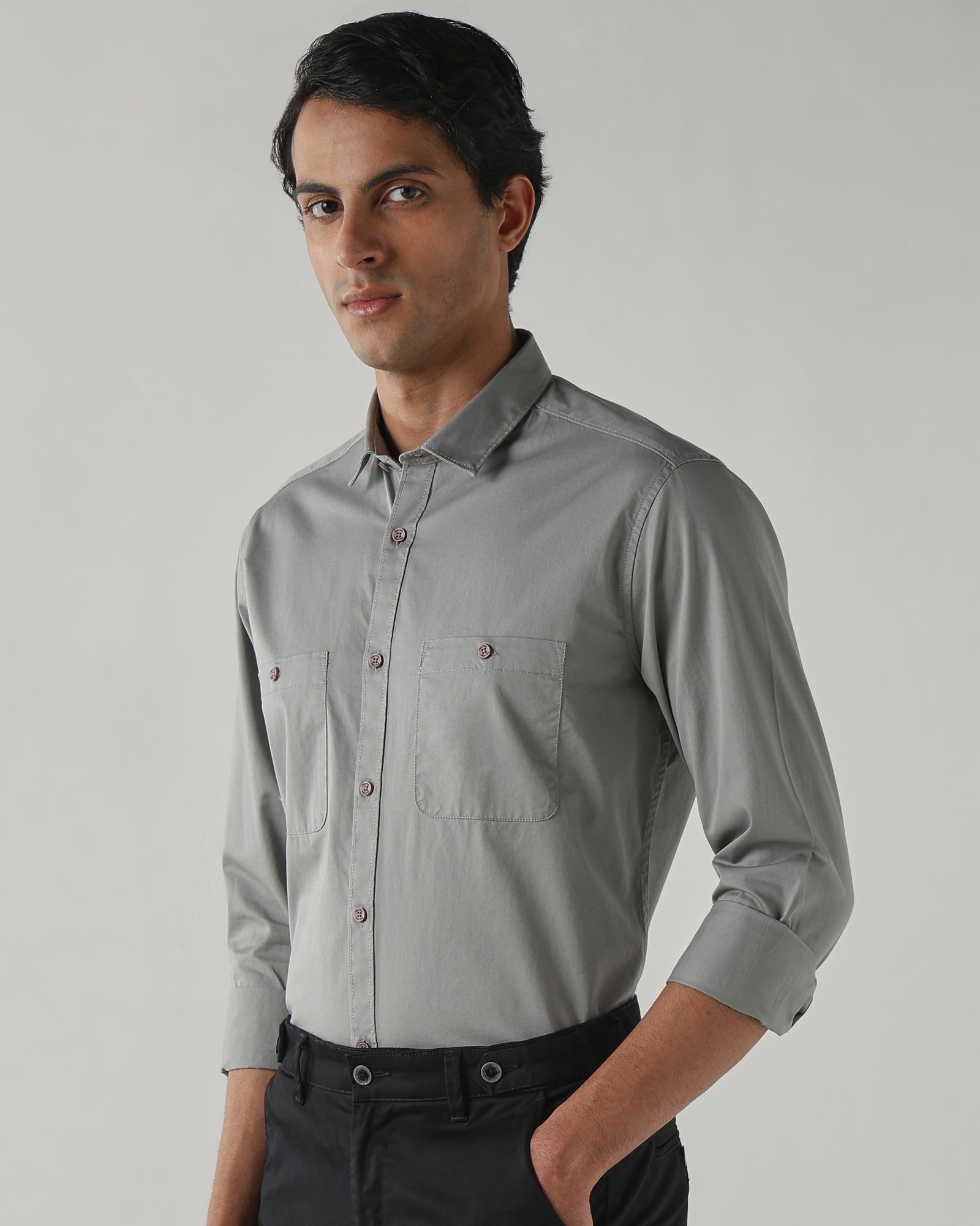 Men Slim Fit Shirt Grey