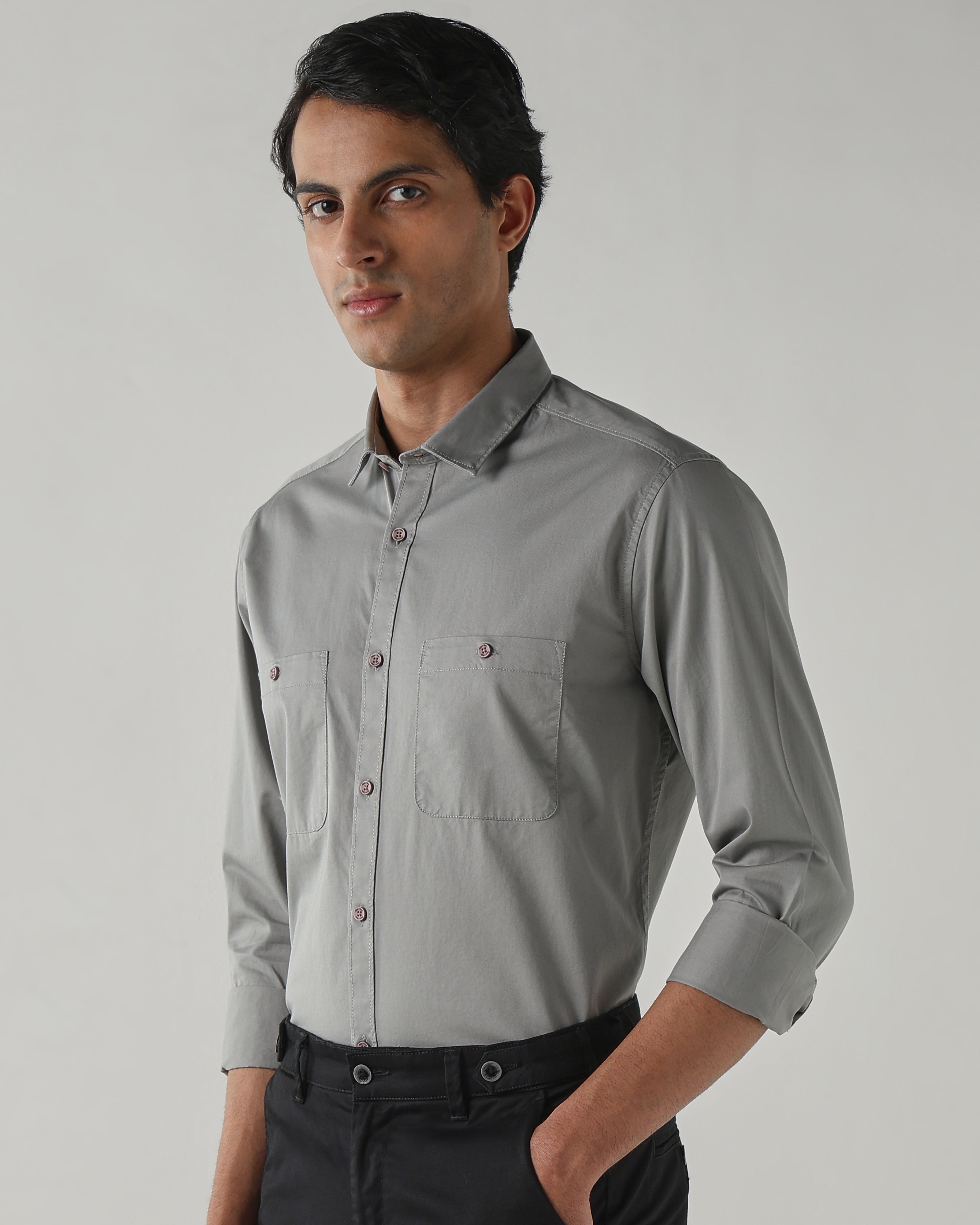 Men Slim Fit Shirt Grey