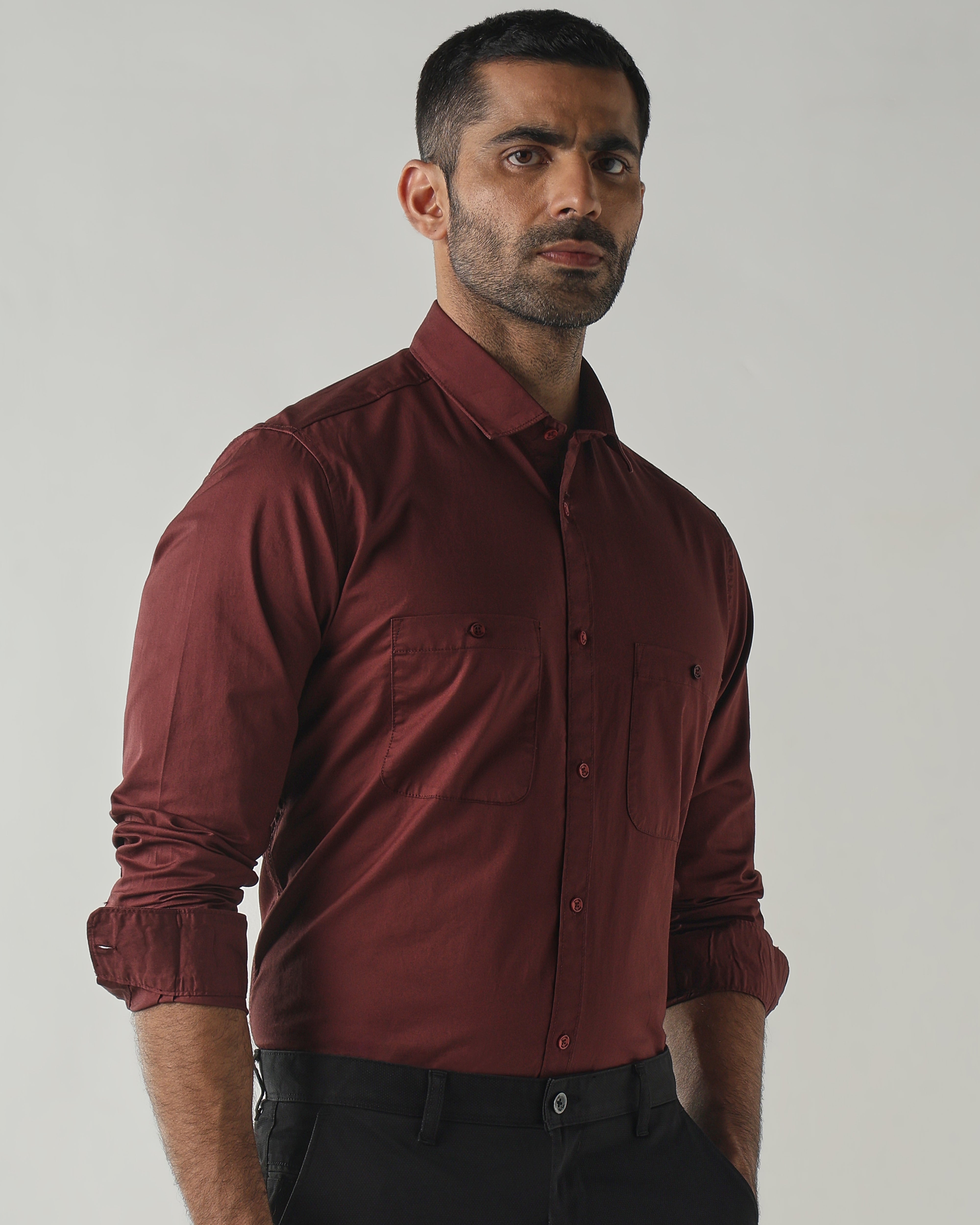 Rust Slim fit Smart Casual Shirts