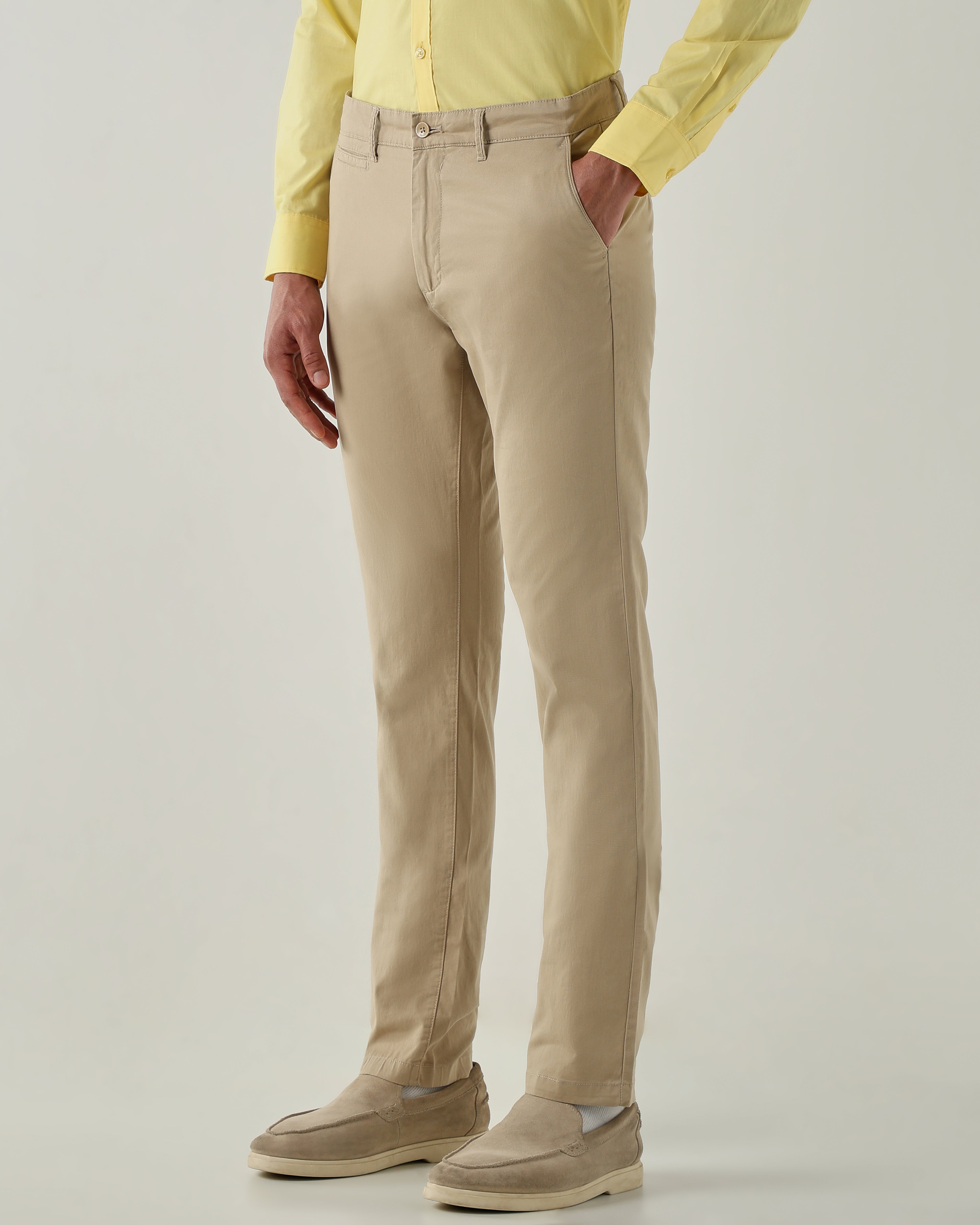 Men Regular Fit Trousers Beige