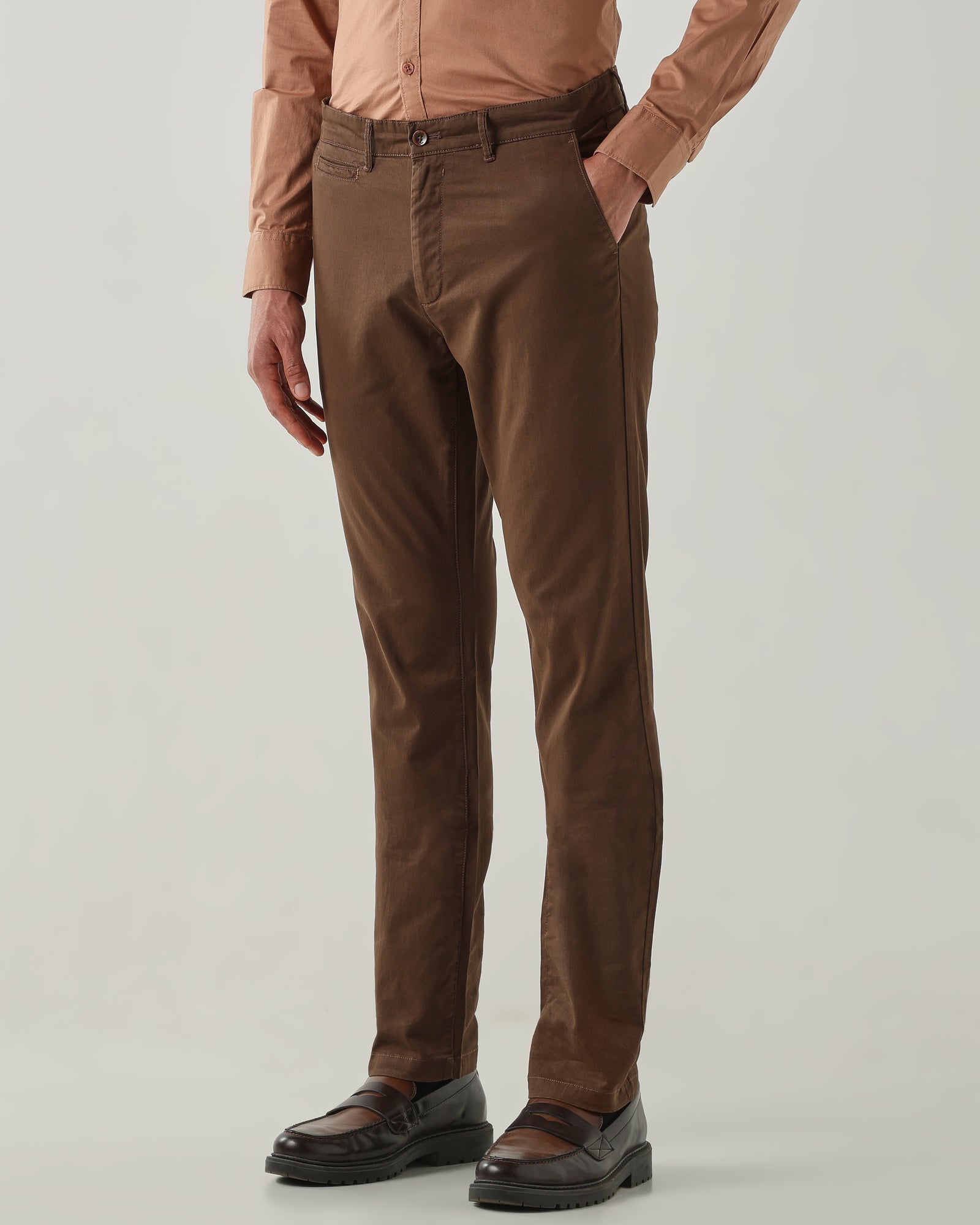 Men Regular Fit Trousers Brown