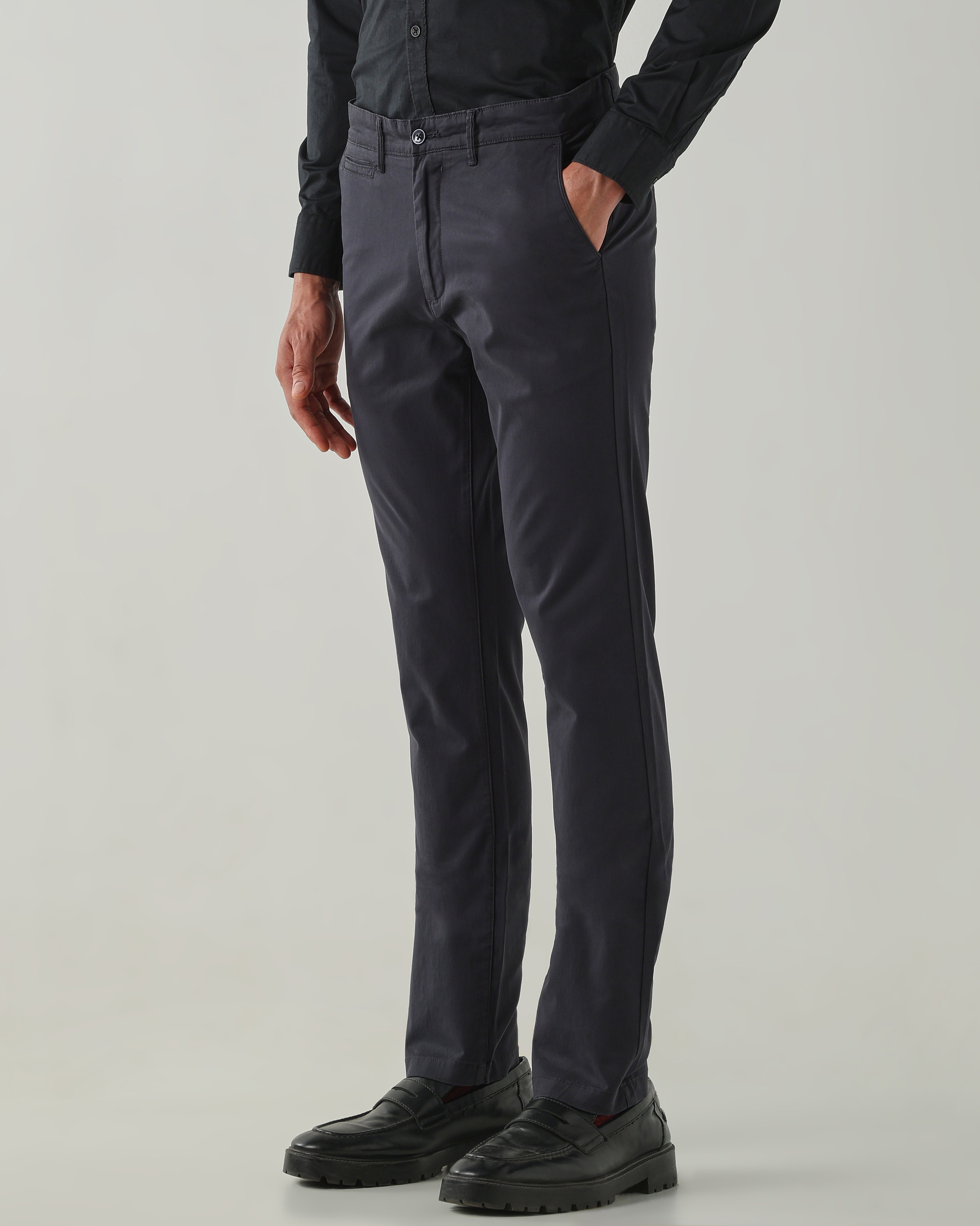 Men Regular Fit Trousers Navy