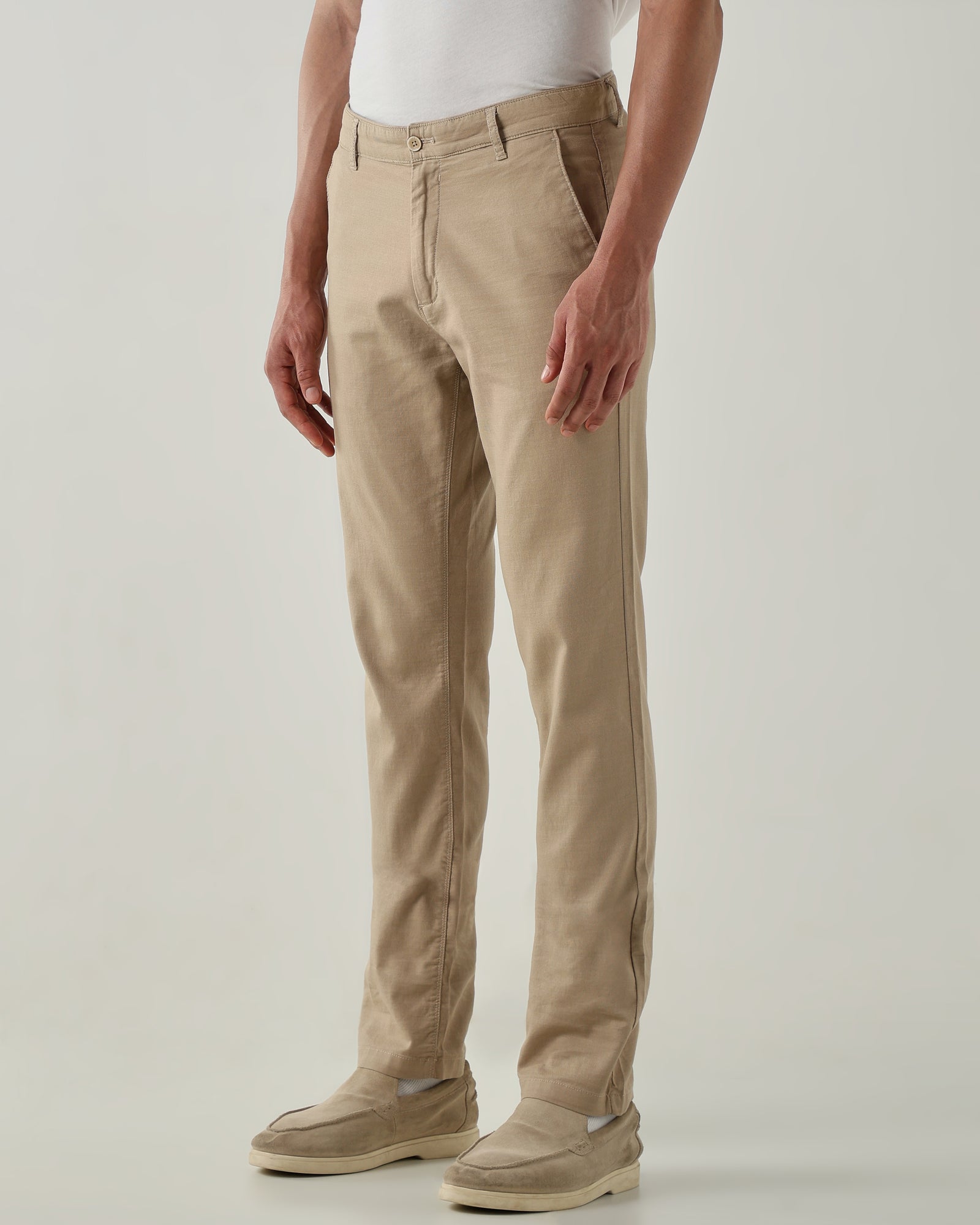 Men Regular Fit Trousers Beige