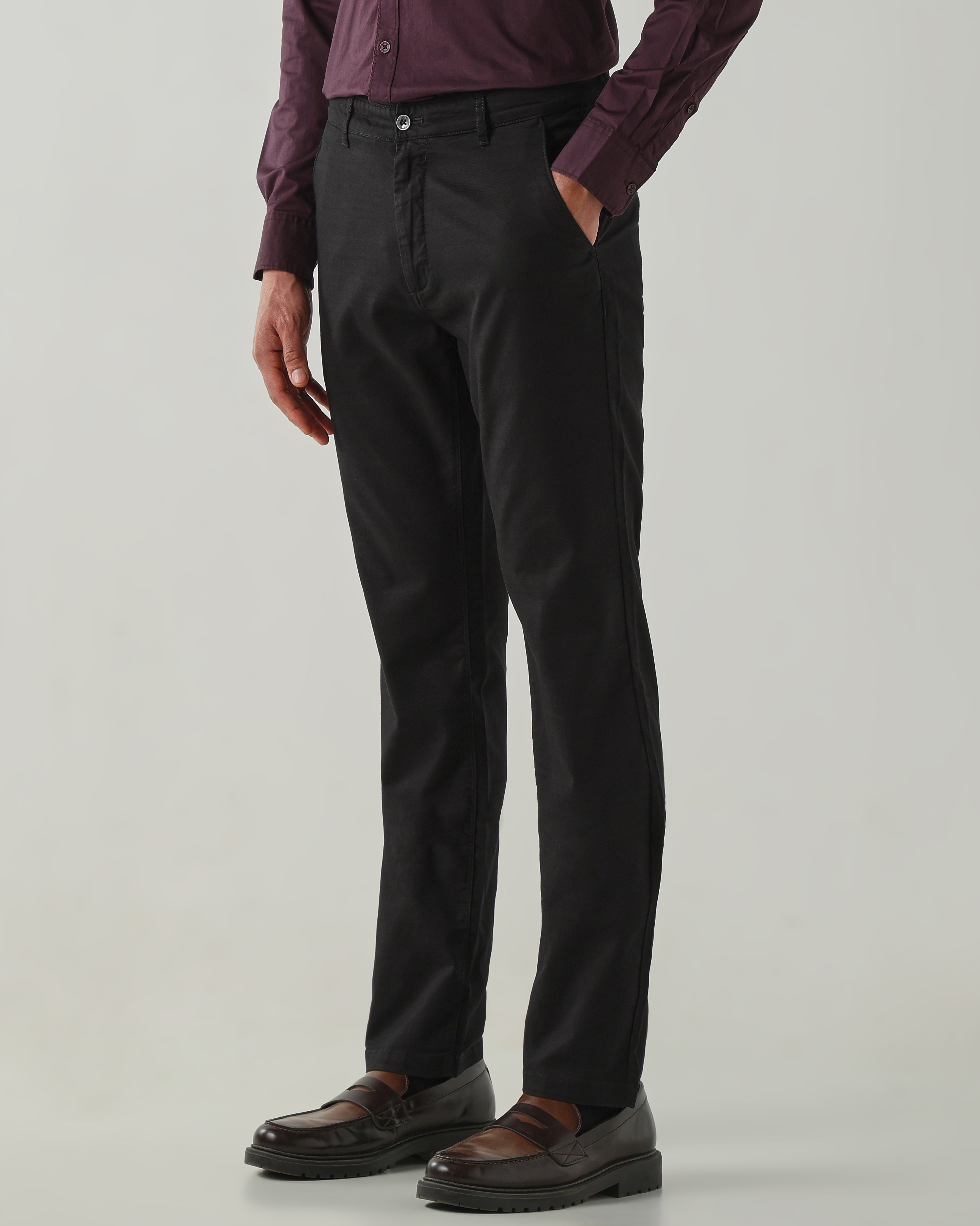 Men Regular Fit Trousers Black