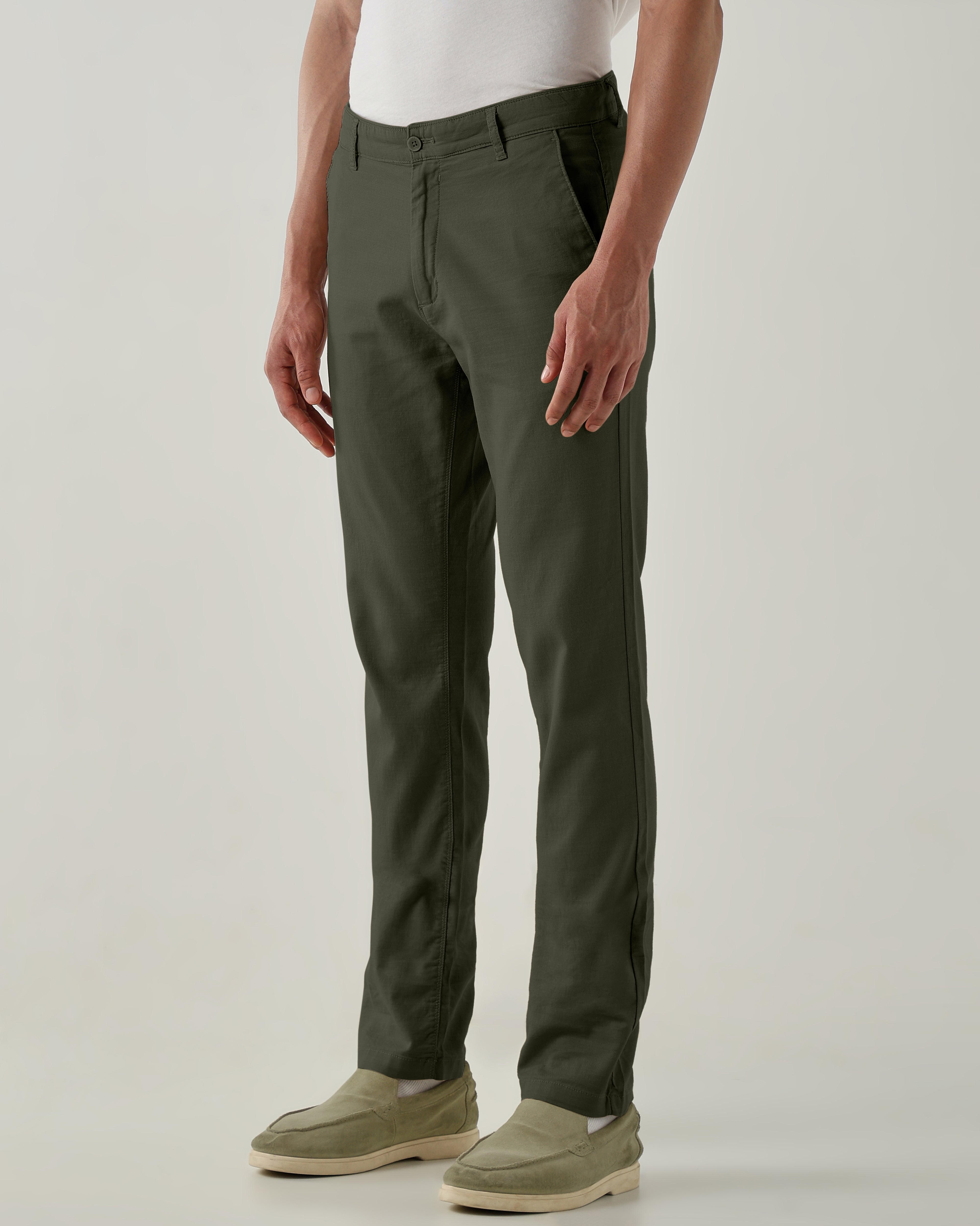 Men Regular Fit Trousers Olive