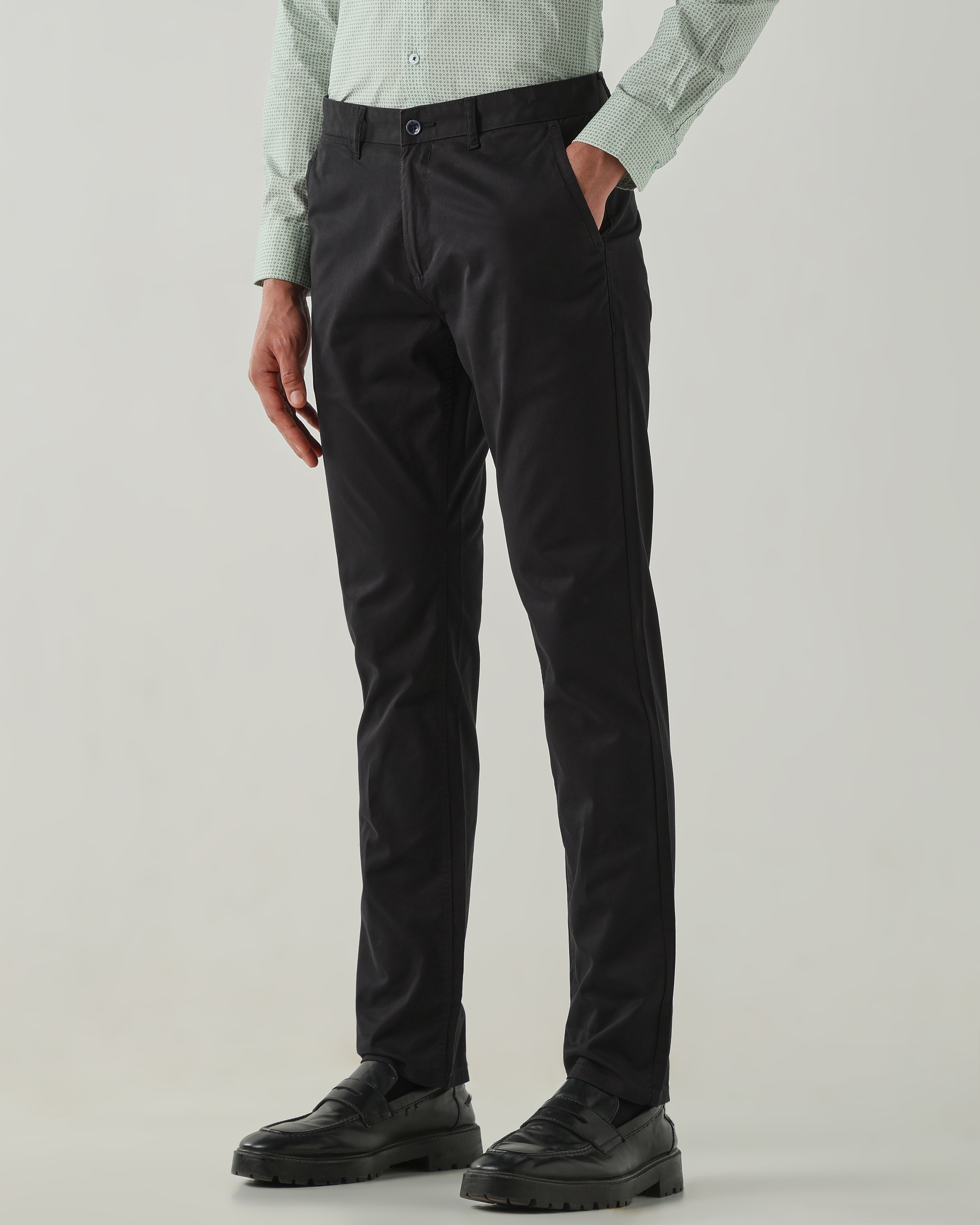 Men Regular Fit Trousers Black