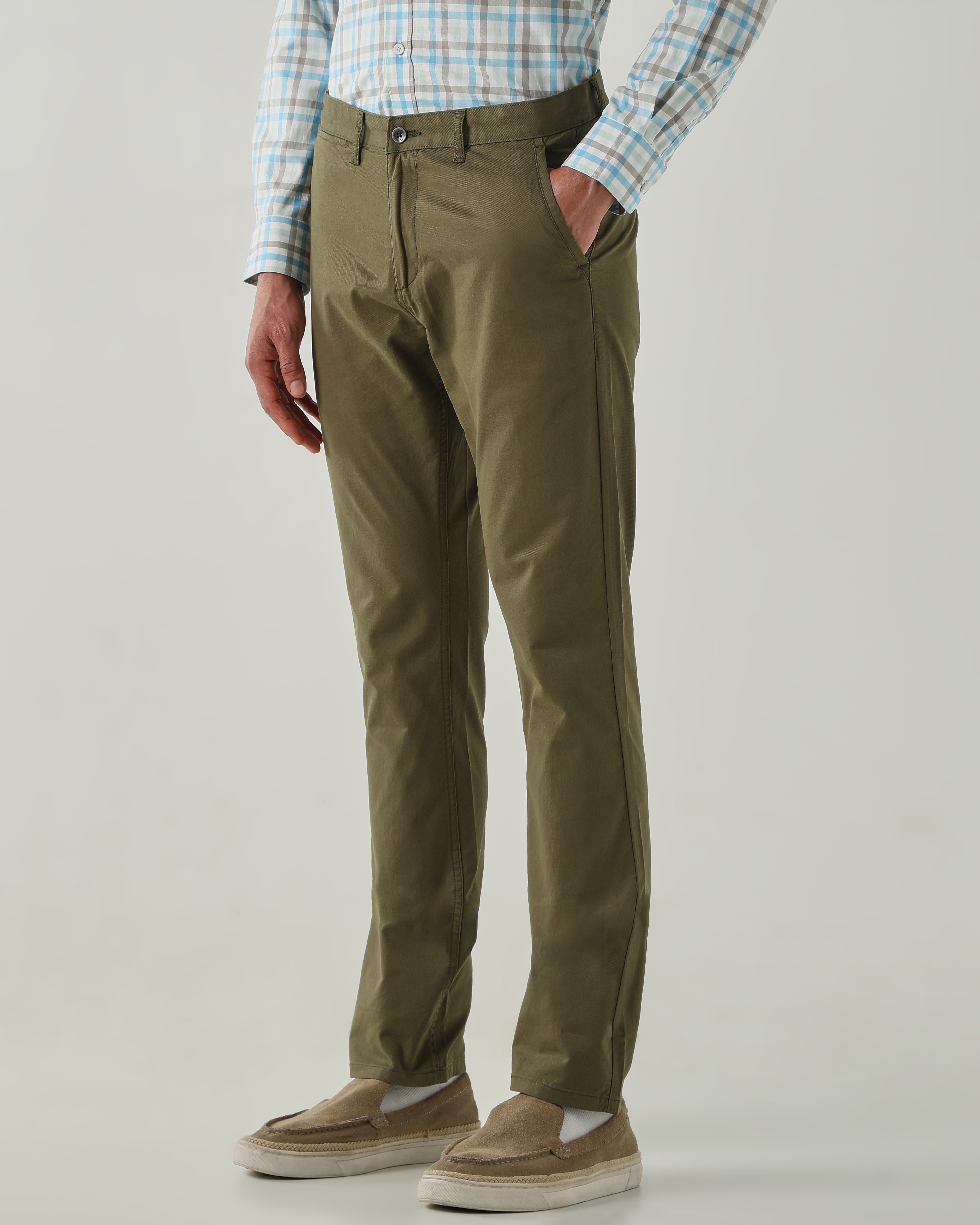 Men Regular Fit Trousers Olive