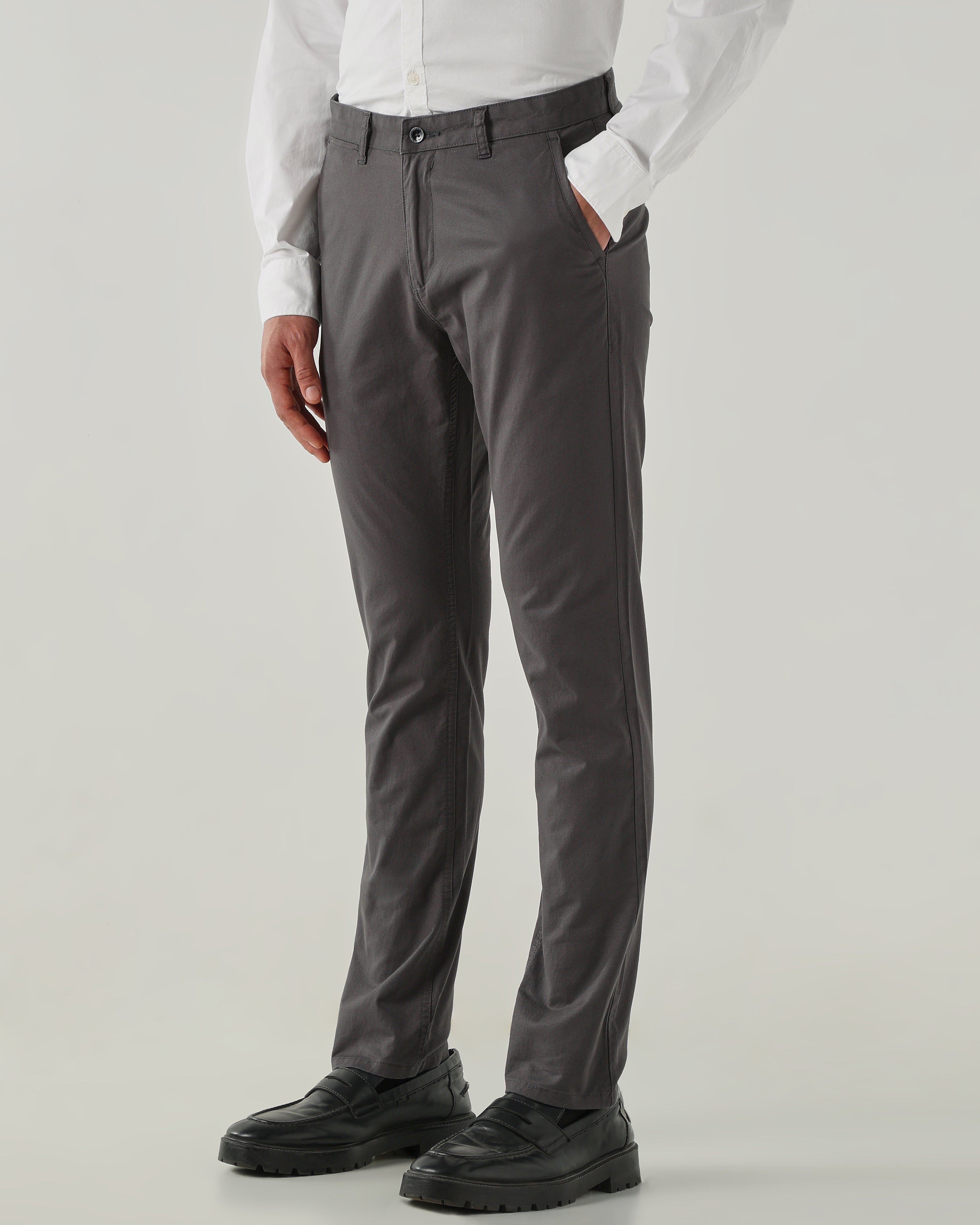 Men Regular Fit Trousers Steel