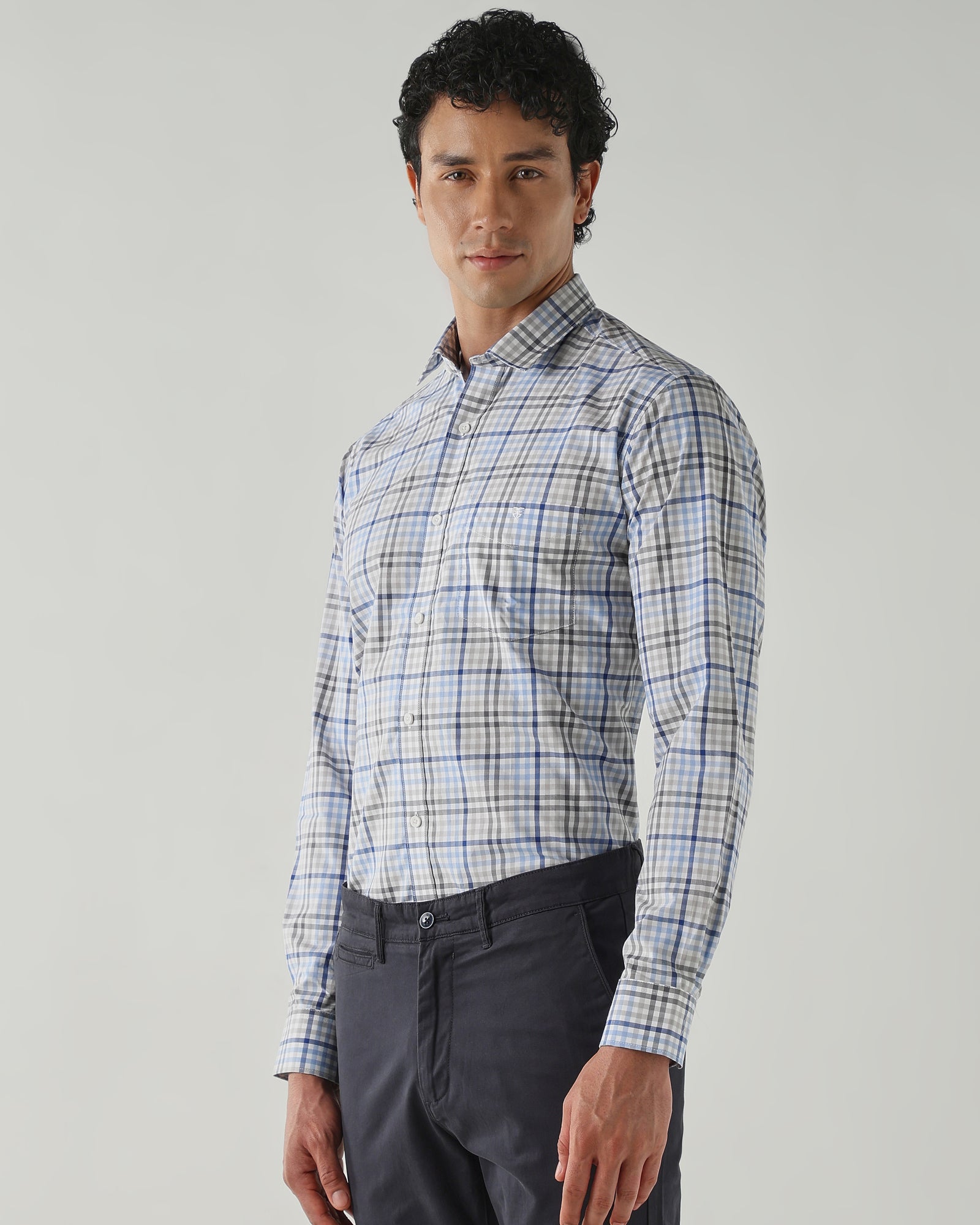 Men Slim Fit Shirts Grey/Blue/White