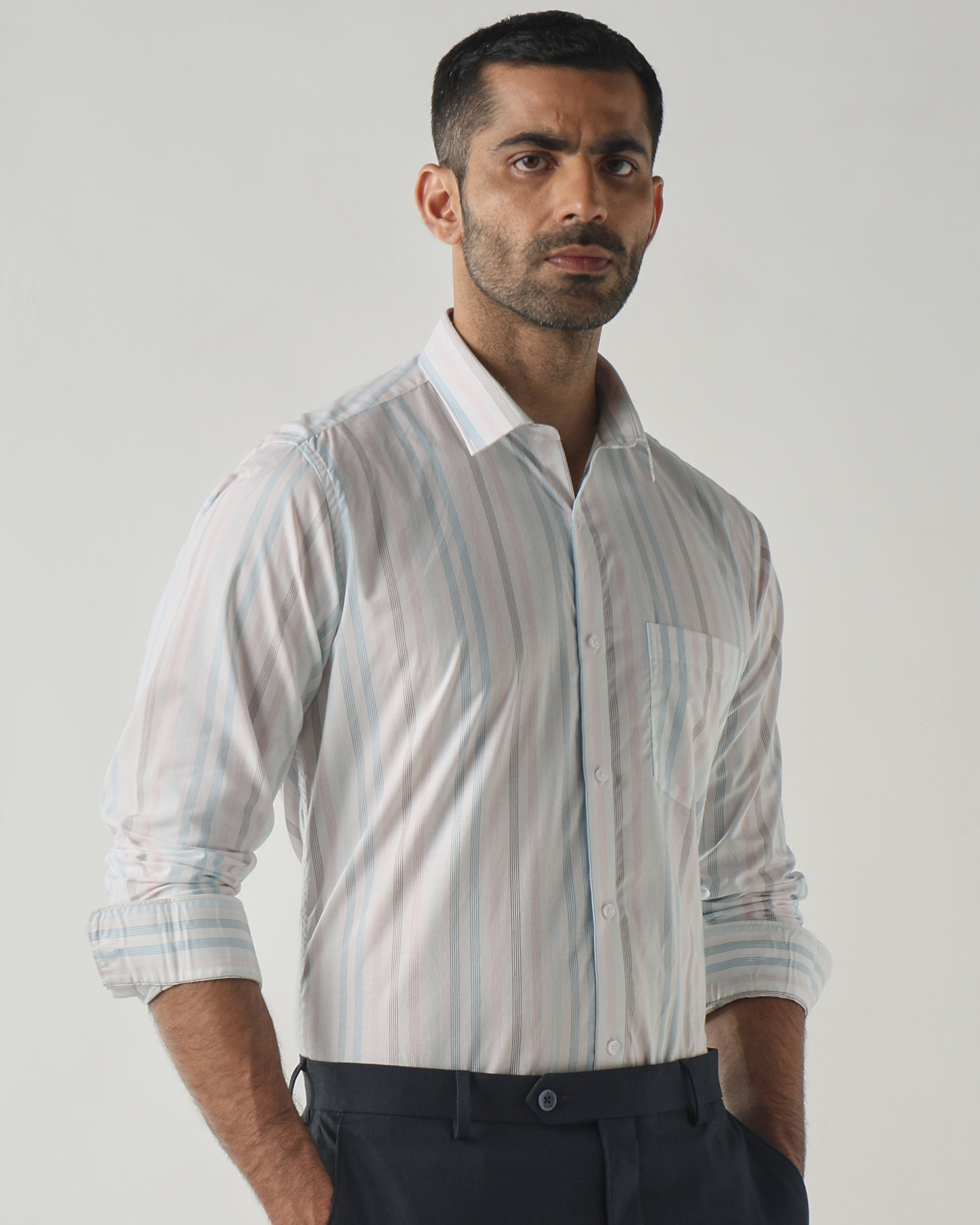 White/Pink Slim Fit Formal Essential Shirts