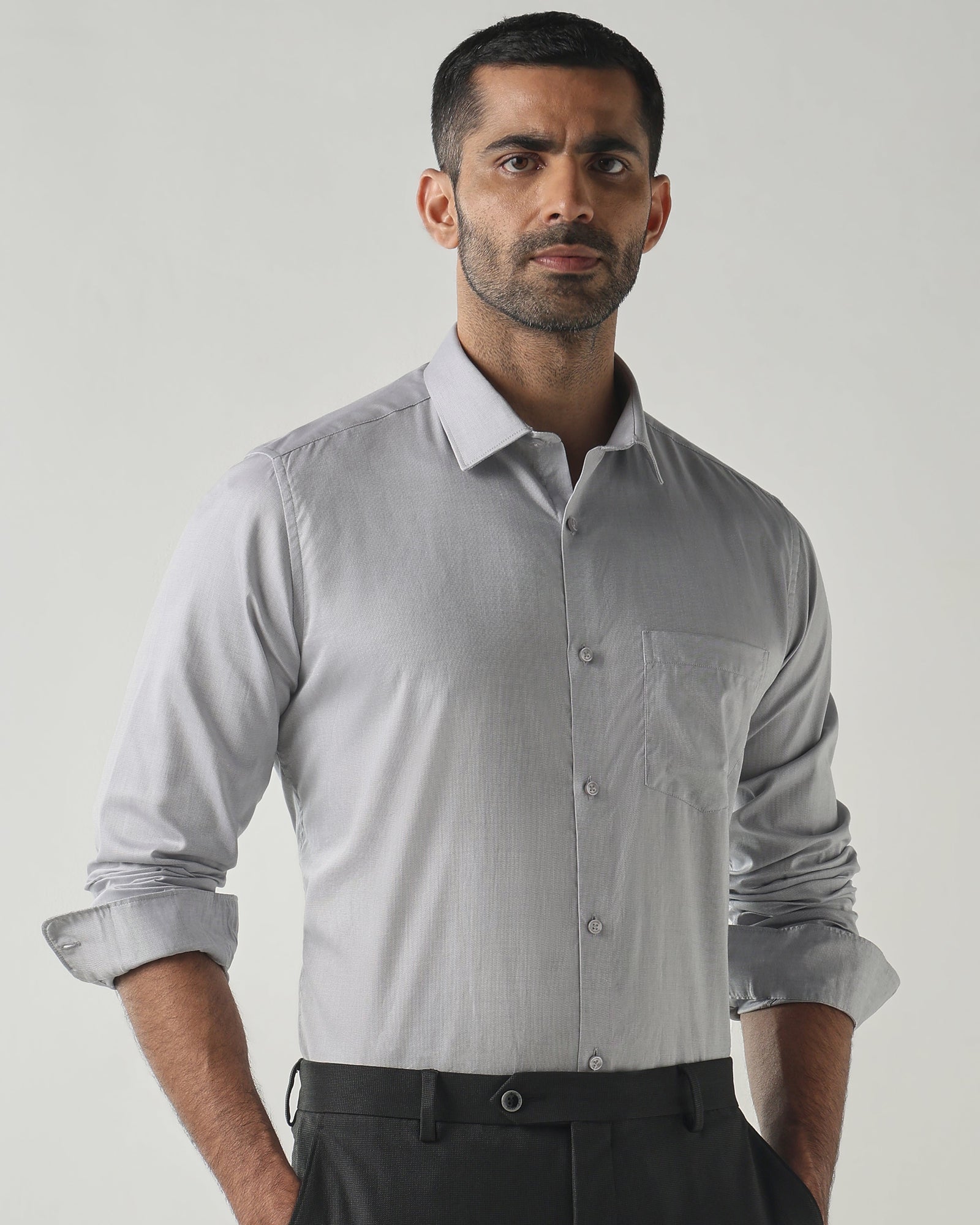Grey Slim Fit Formal Essential Shirts