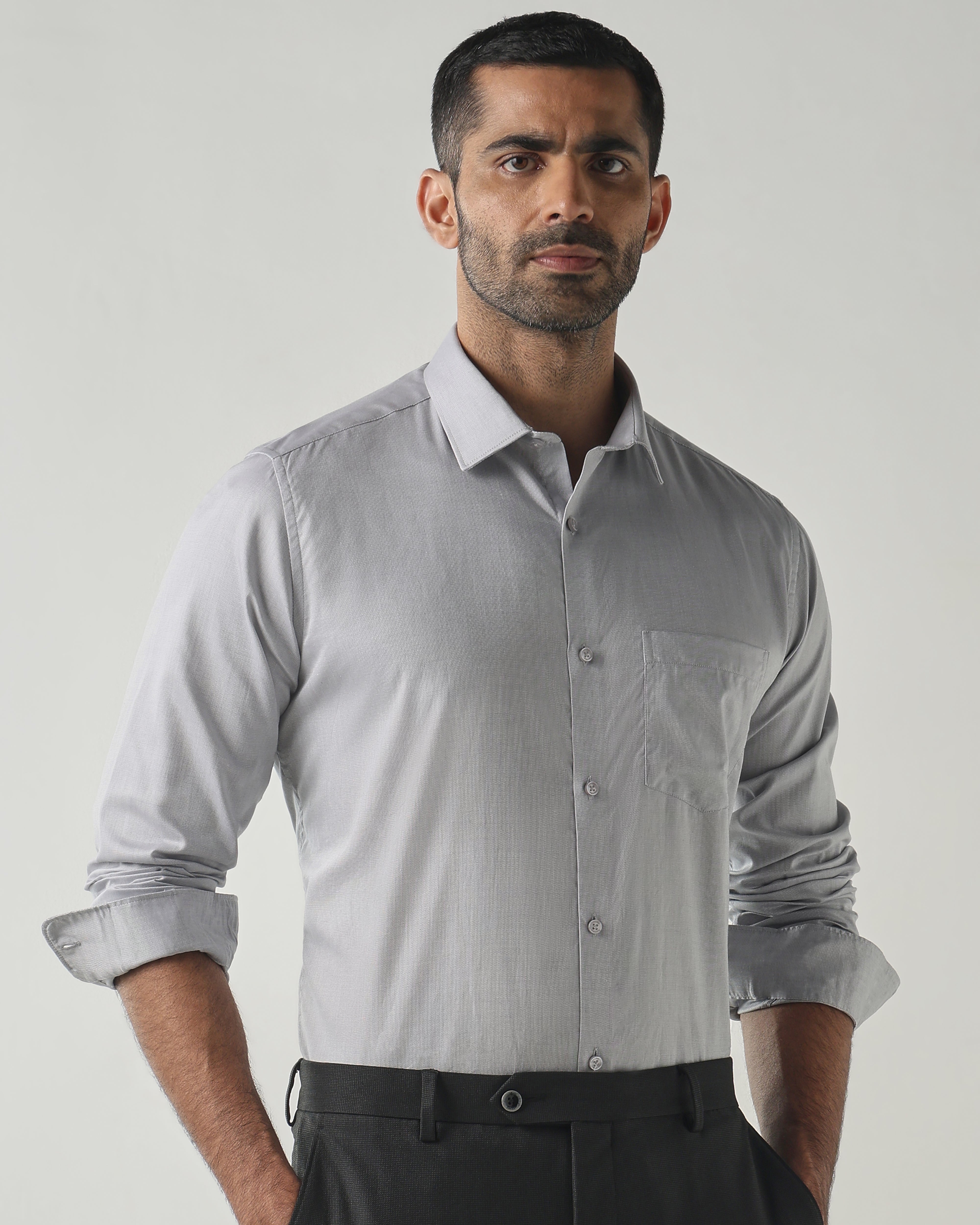 Grey Slim Fit Formal Essential Shirts