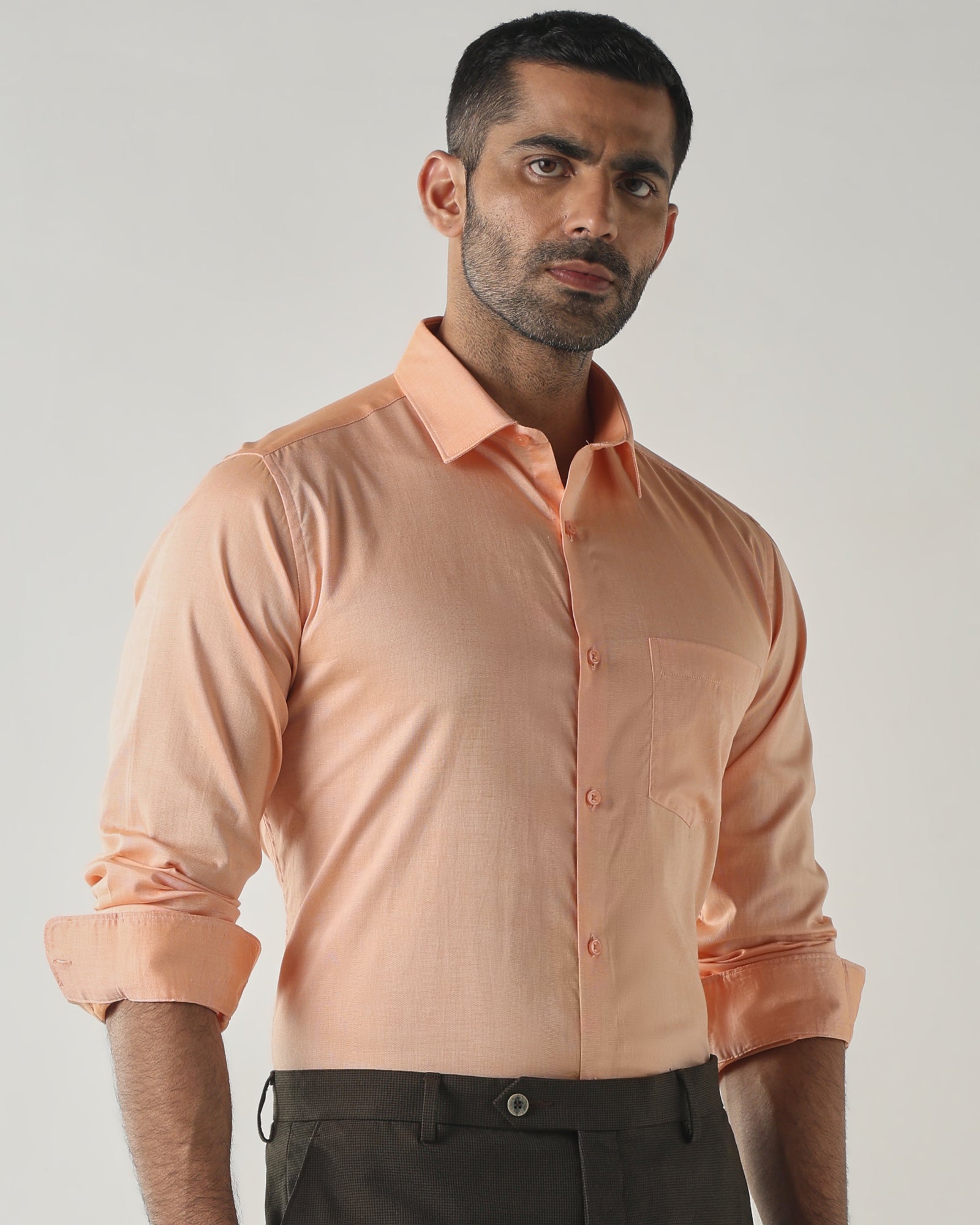 Peach Slim Fit Formal Essential Shirts