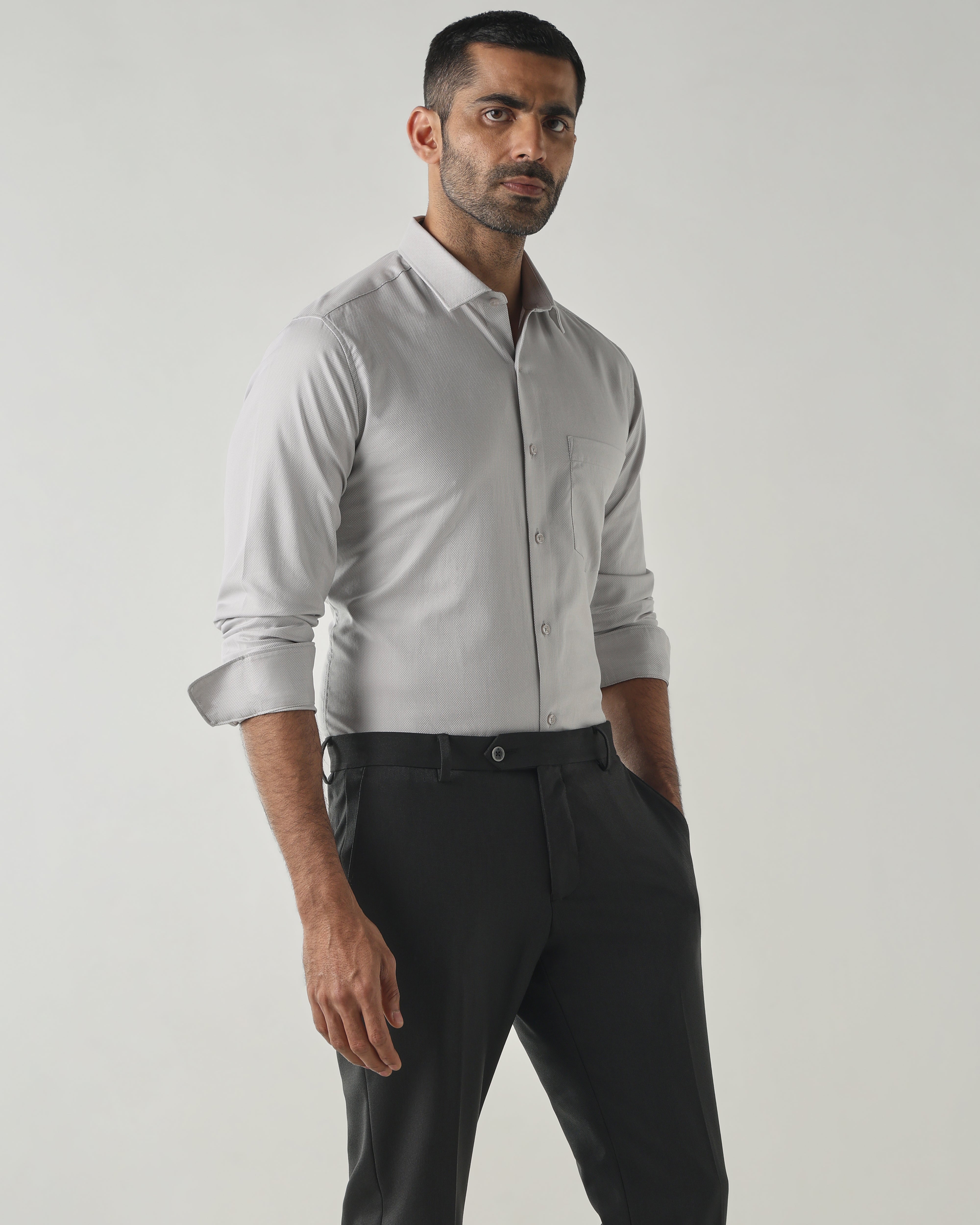 Lt Grey Slim Fit Fashion Formal Shirts