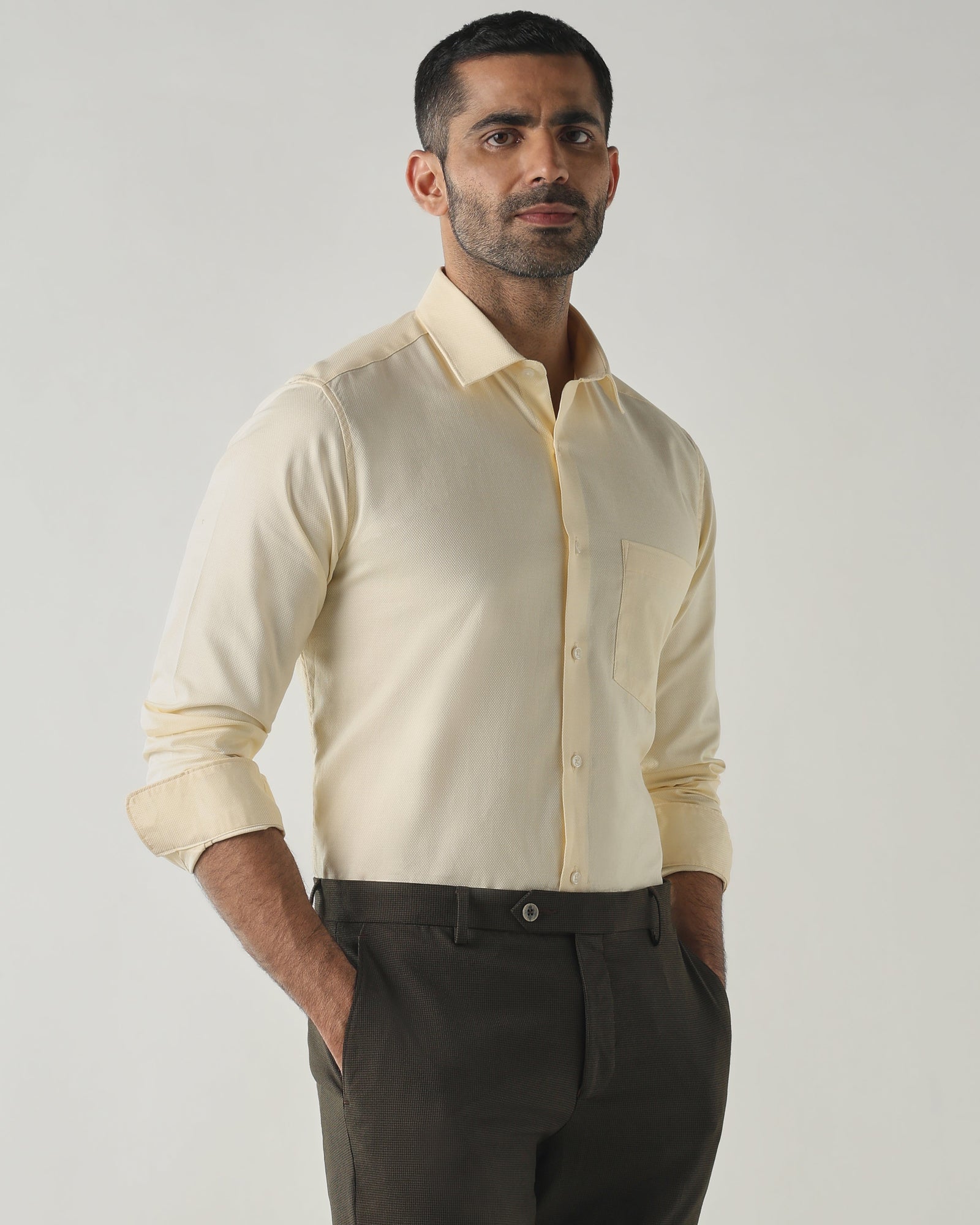 Lt Yellow Slim Fit Fashion Formal Shirts