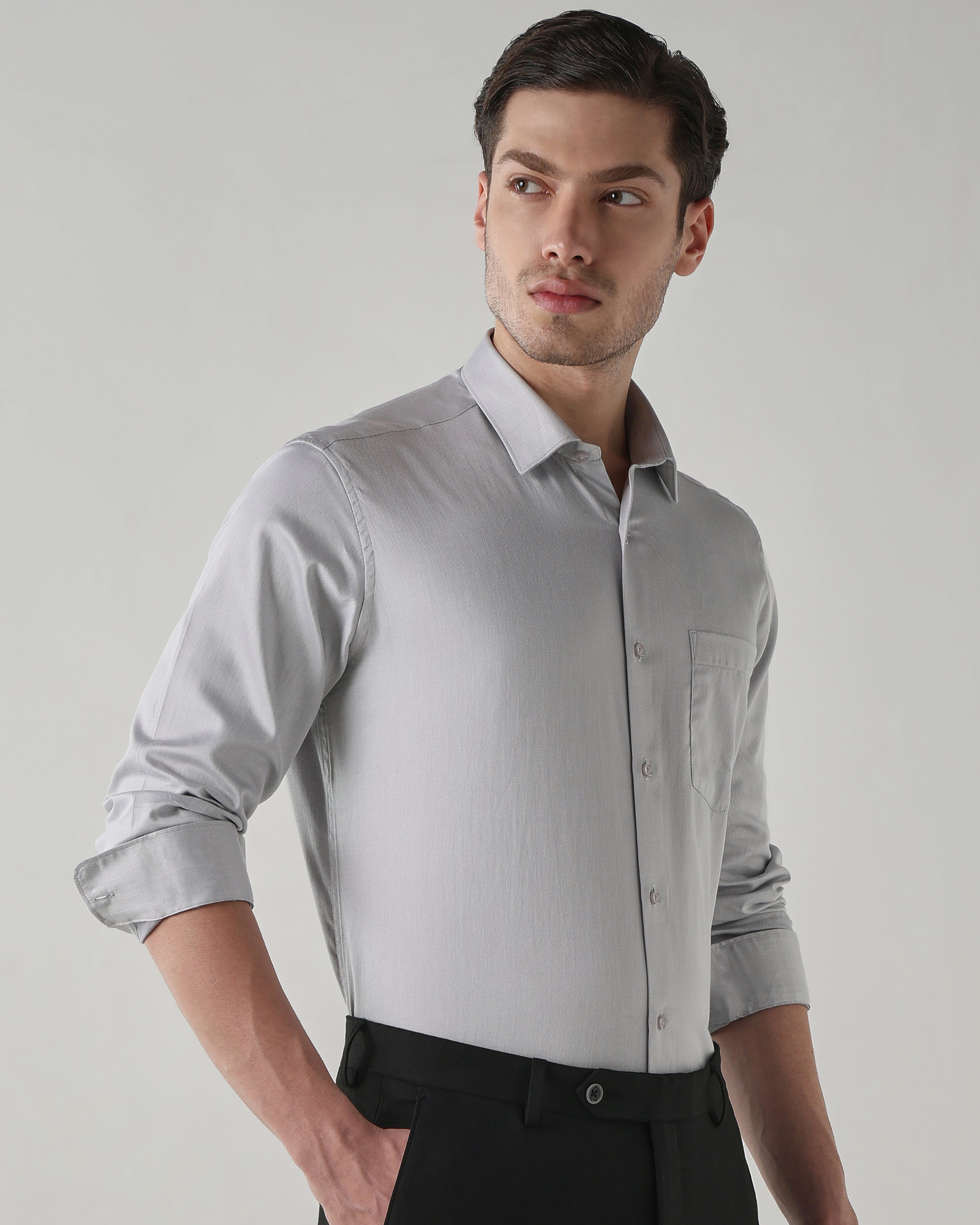 Men Regular Fit Shirt Light Grey