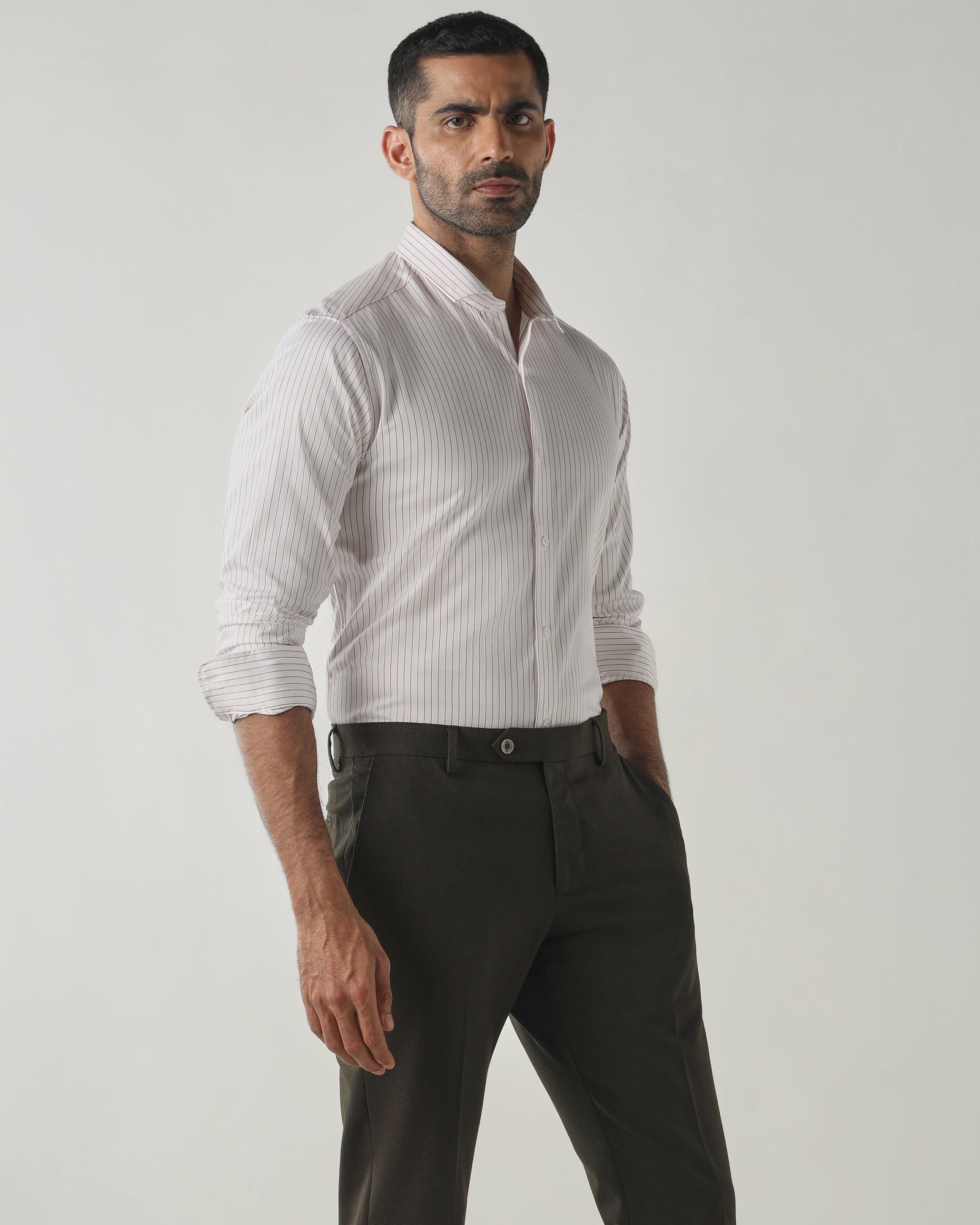 White/Maroon Slim Fit Fashion Formal Shirts