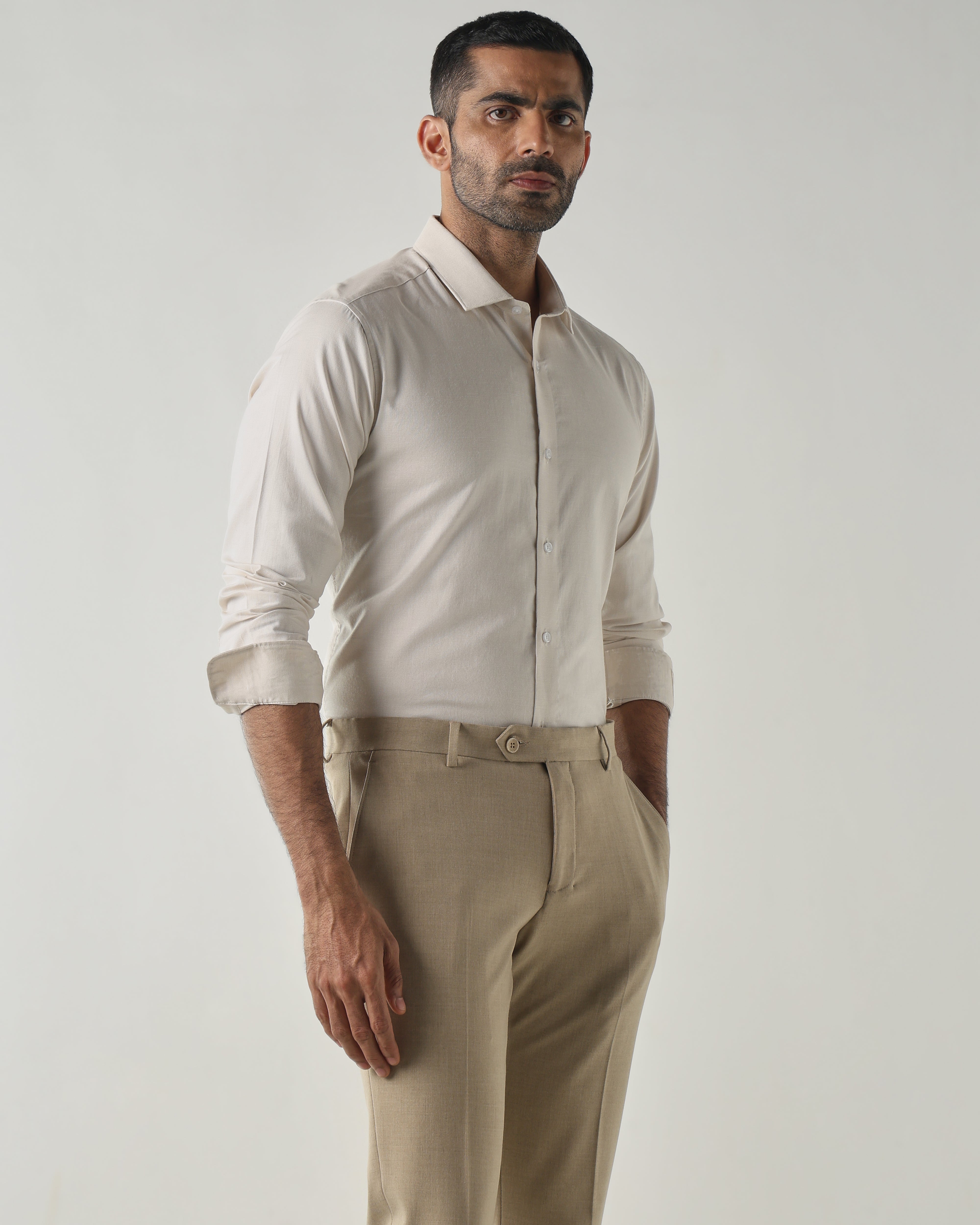 Beige Slim Fit Formal Essential Shirts
