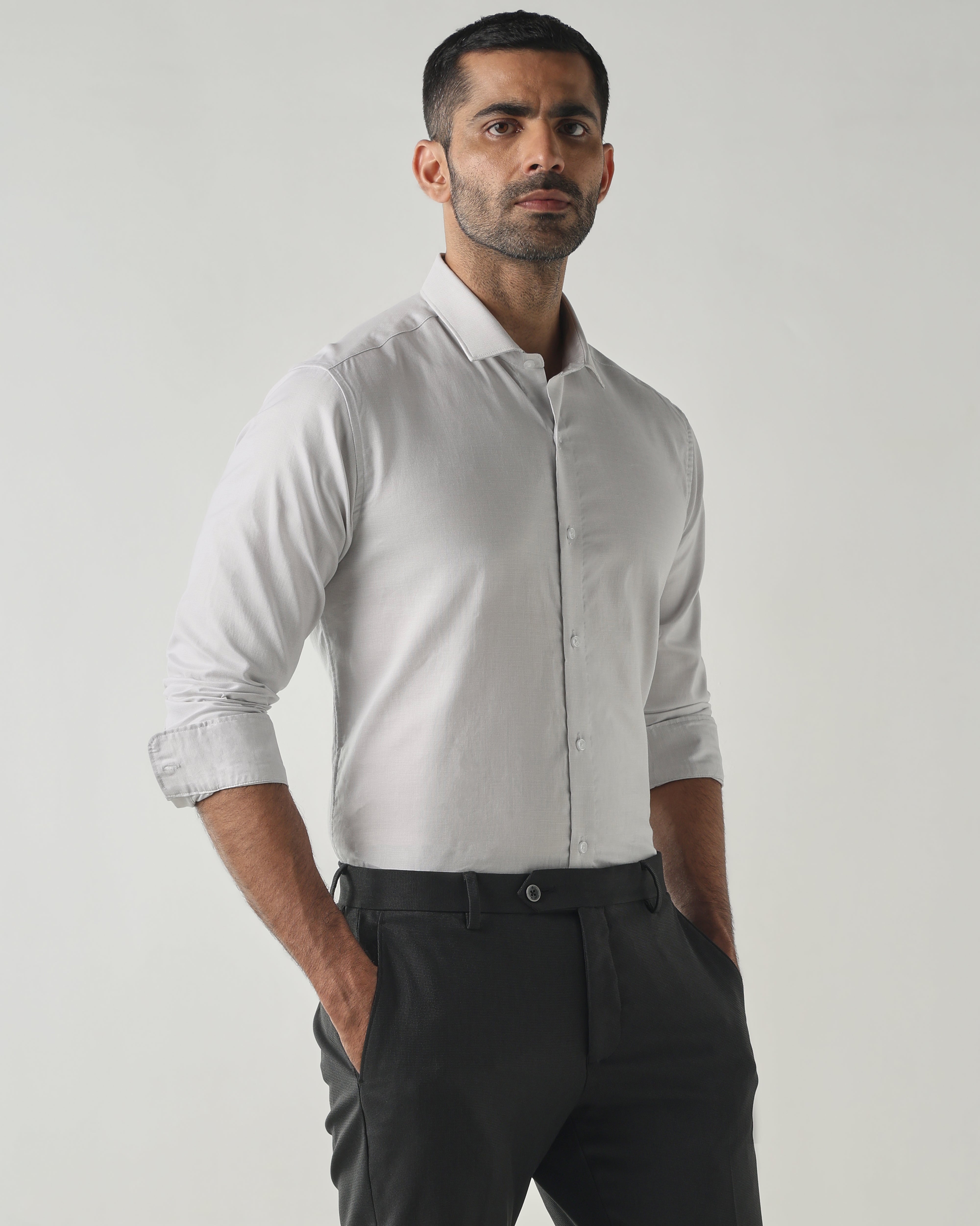 Lt Grey Slim Fit Formal Essential Shirts