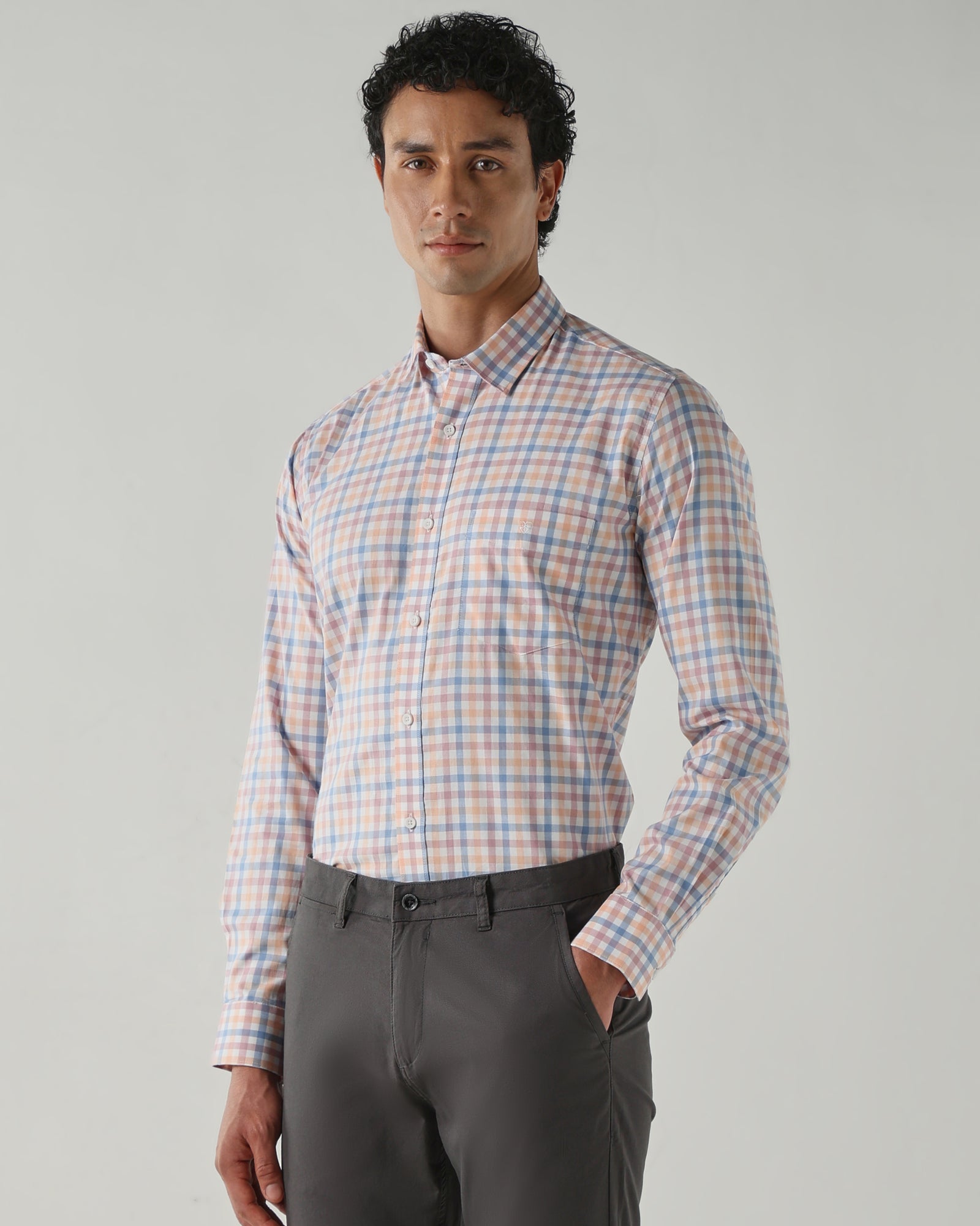 Men Slim Fit Shirts Orange/Blue/Pink