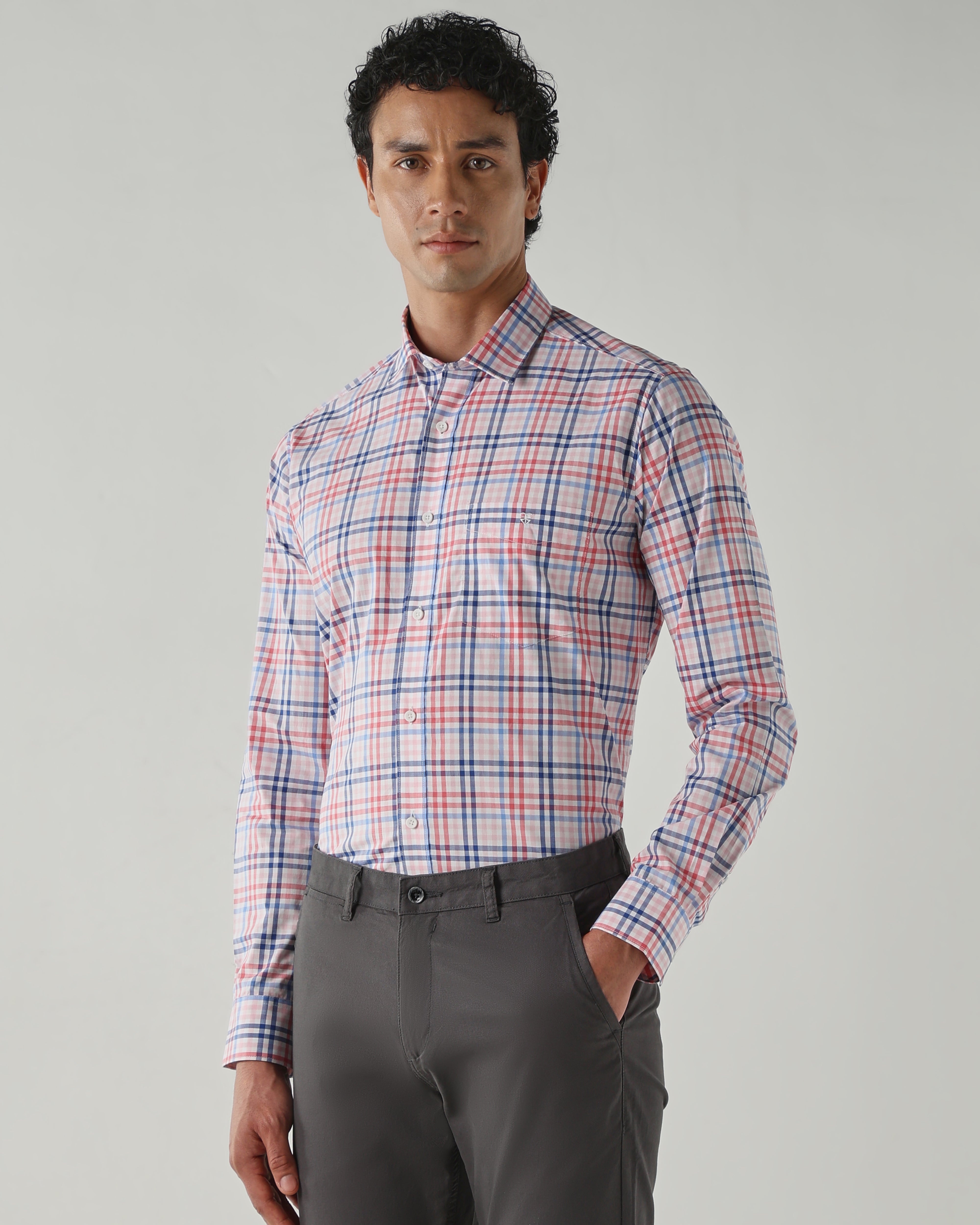 Men Slim Fit Shirts Red/Blue/White