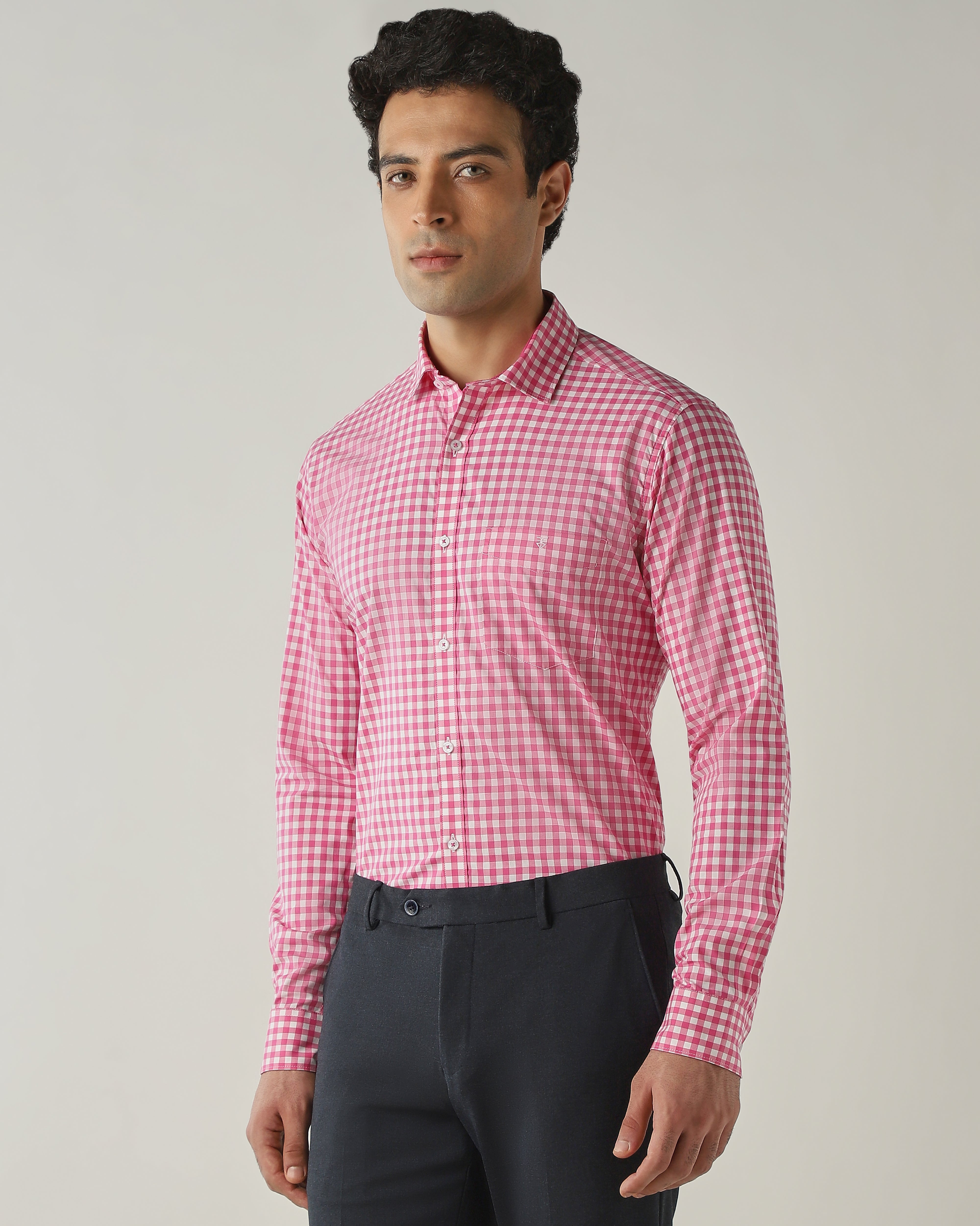 Shirt Pink/White Slim Fit 100% Cotton