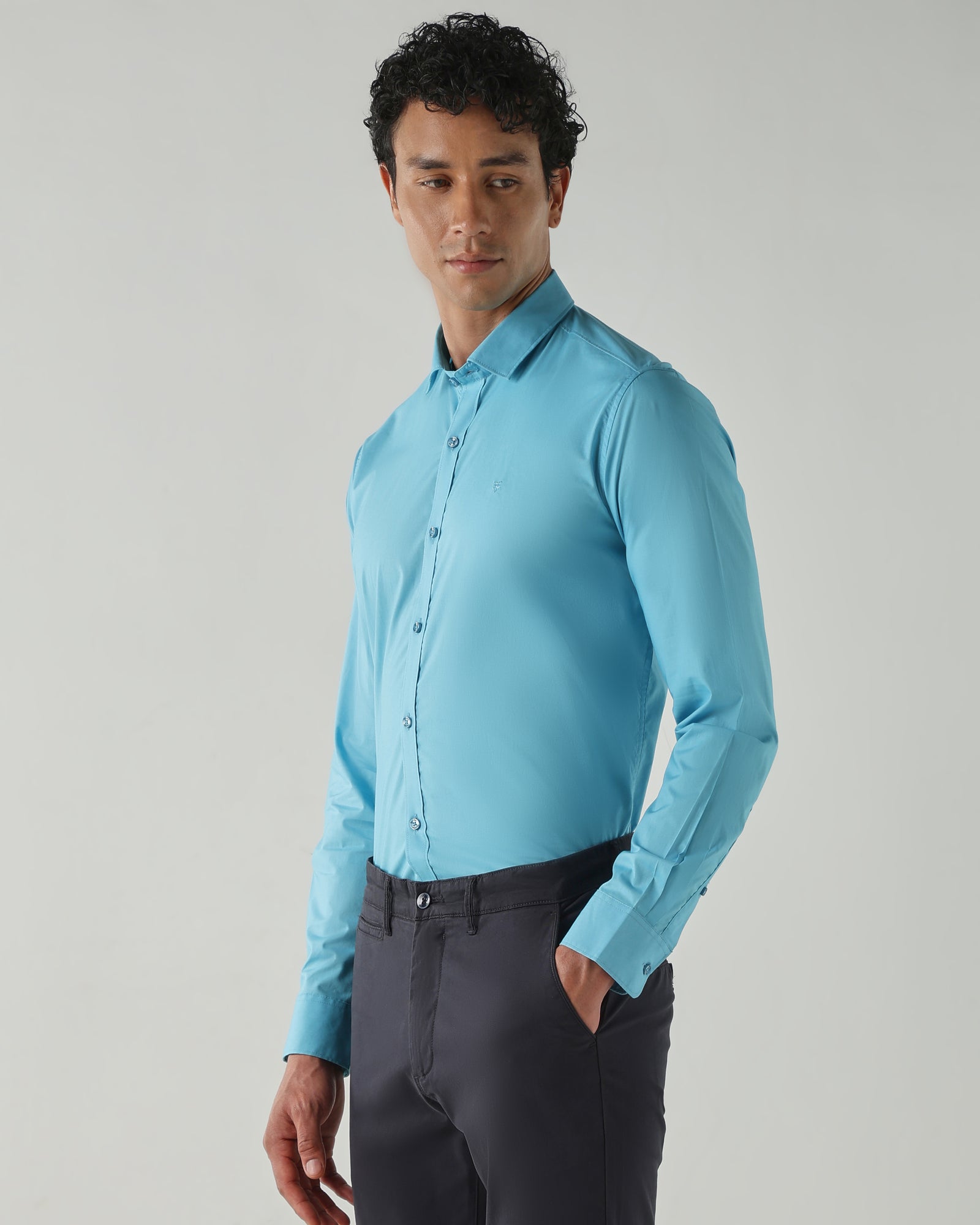 Men Slim Fit Shirts Aqua