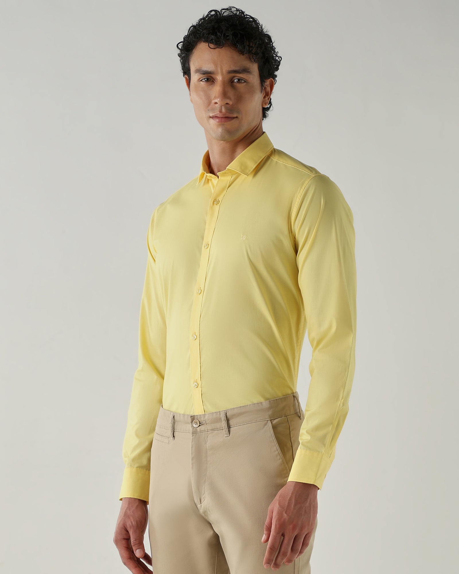 Men Slim Fit Shirts Yellow