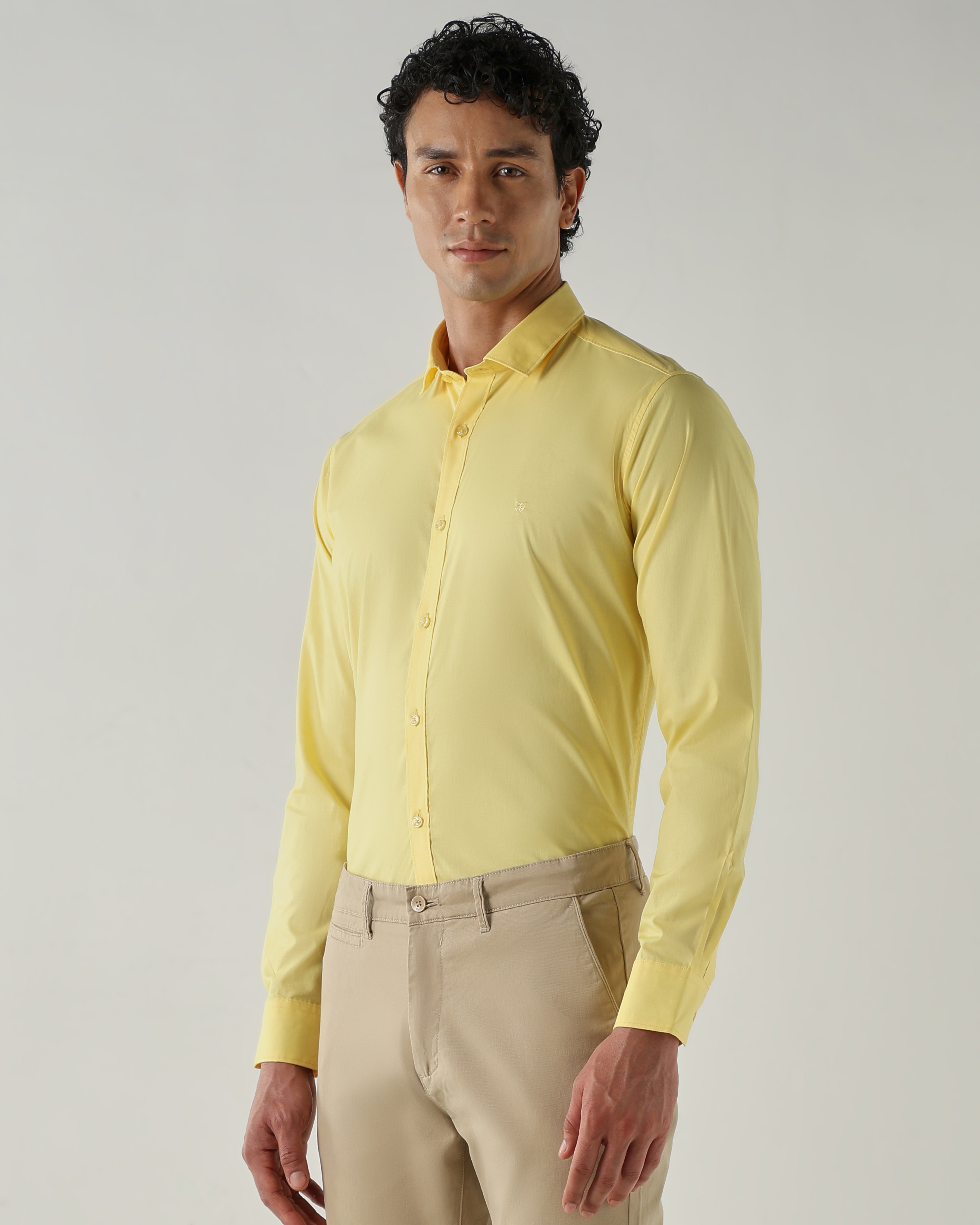 Men Slim Fit Shirts Yellow