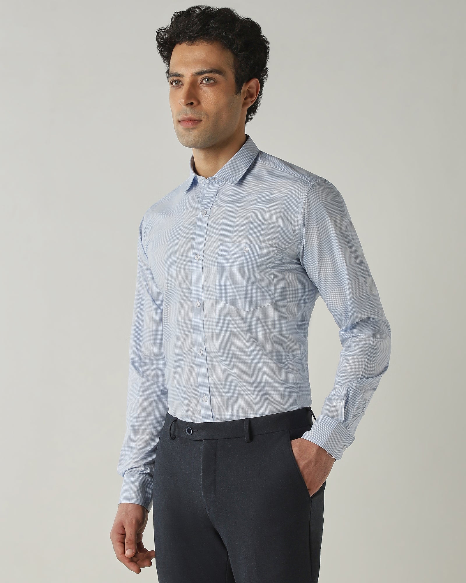 Shirt Blue/White Slim Fit 100% Cotton