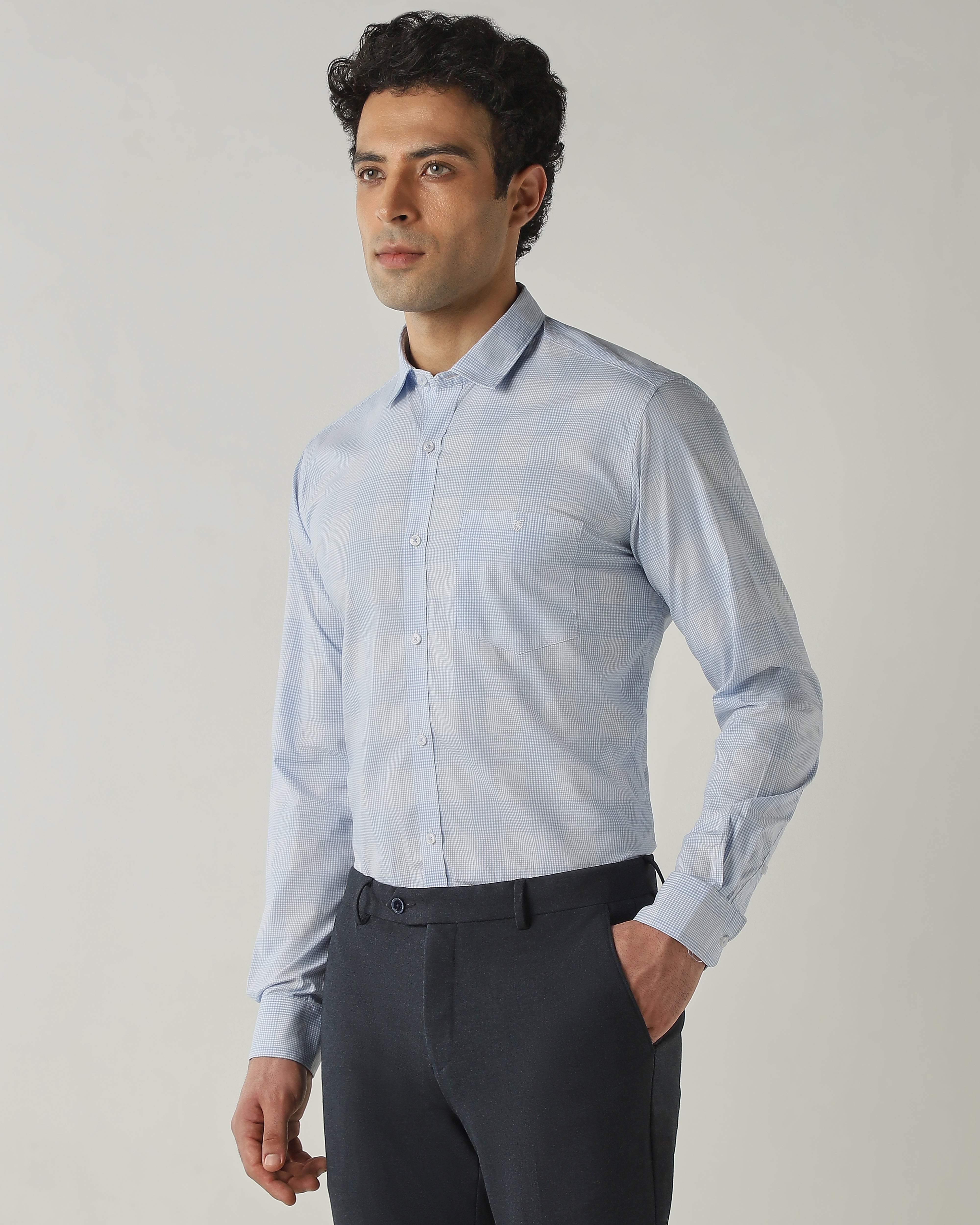 Shirt Blue/White Slim Fit 100% Cotton