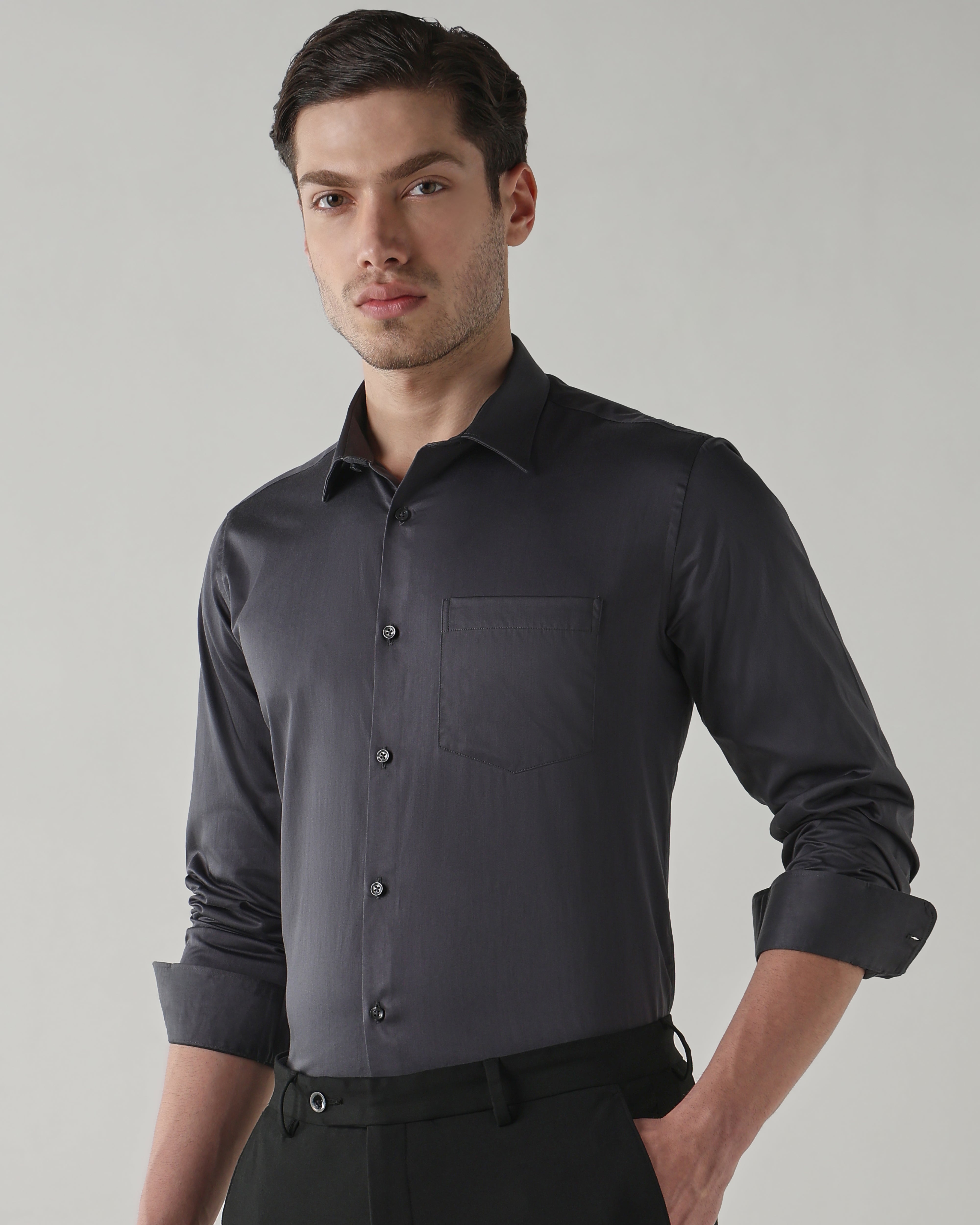 Men Slim Fit Shirt Black