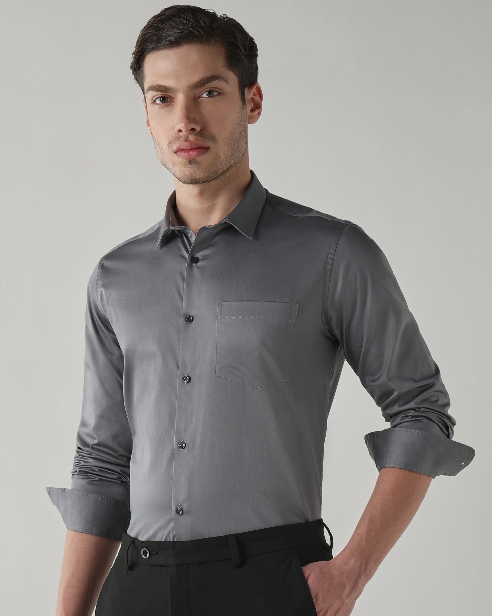 Men Slim Fit Shirt Grey