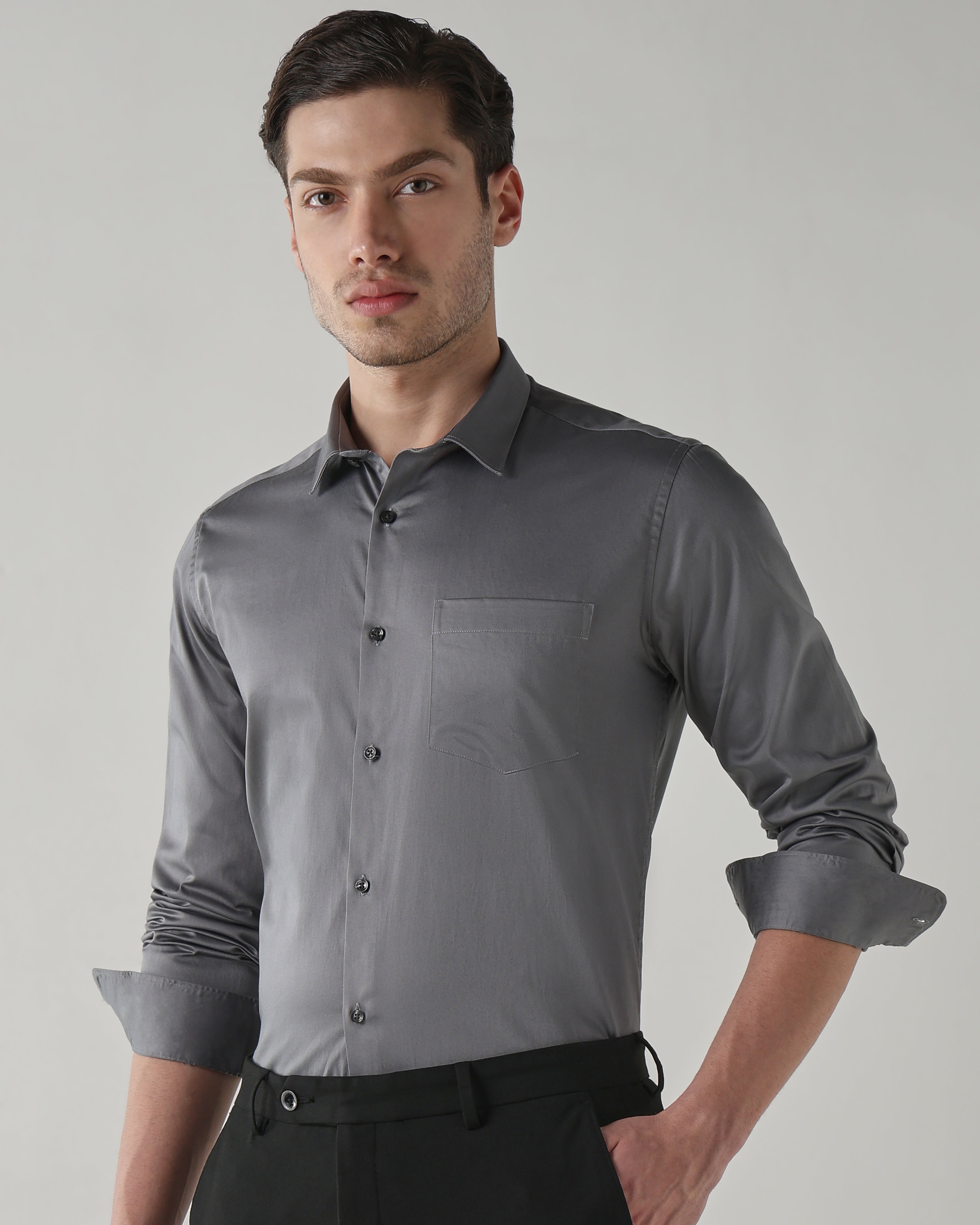 Men Slim Fit Shirt Grey