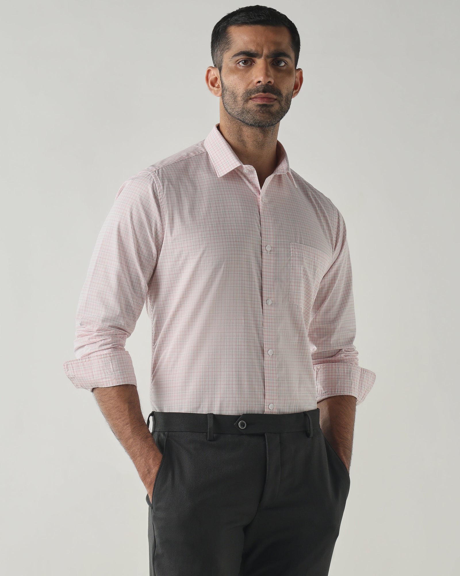 Pink/White Slim Fit Formal Essential Shirts