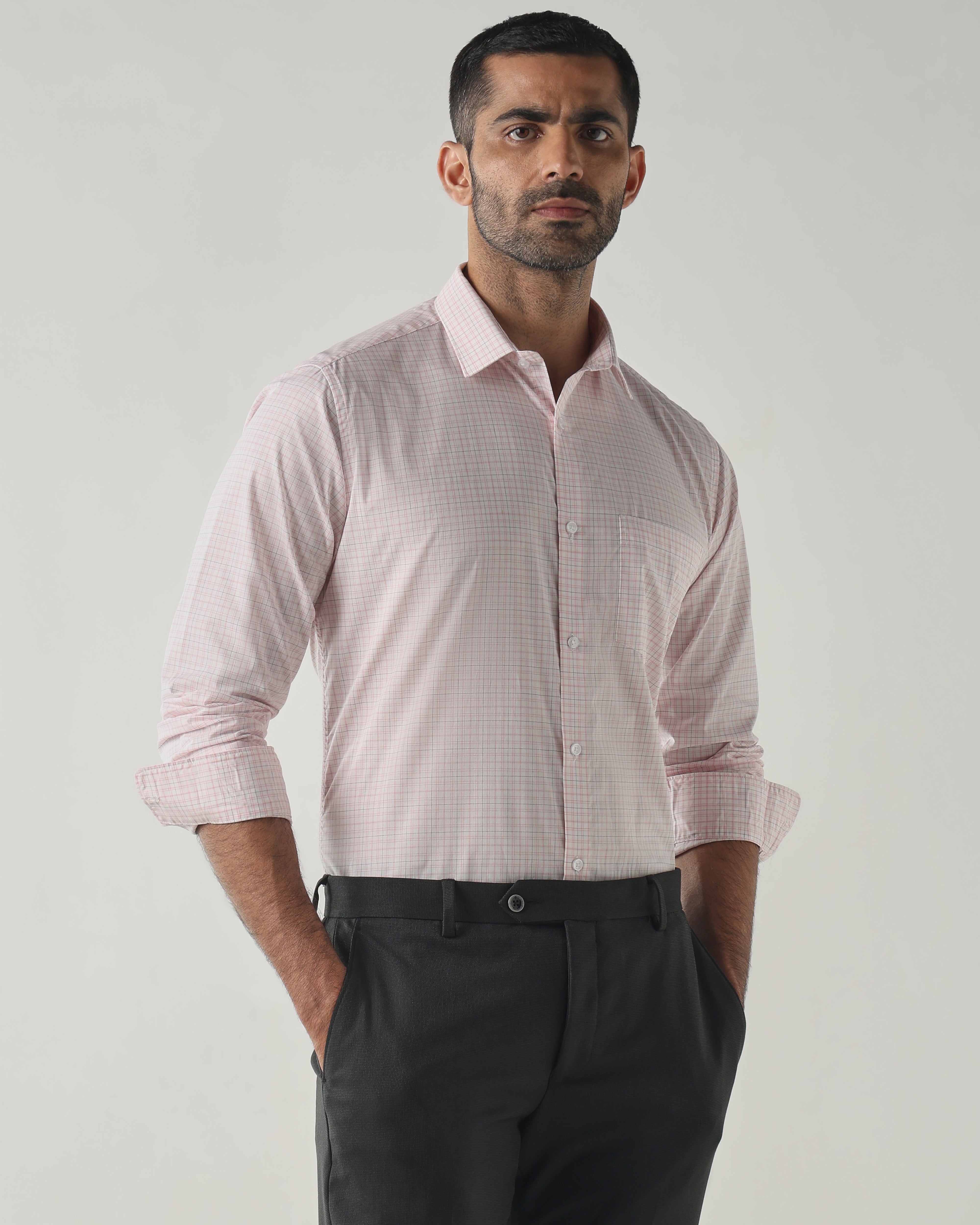 Pink/White Slim Fit Formal Essential Shirts