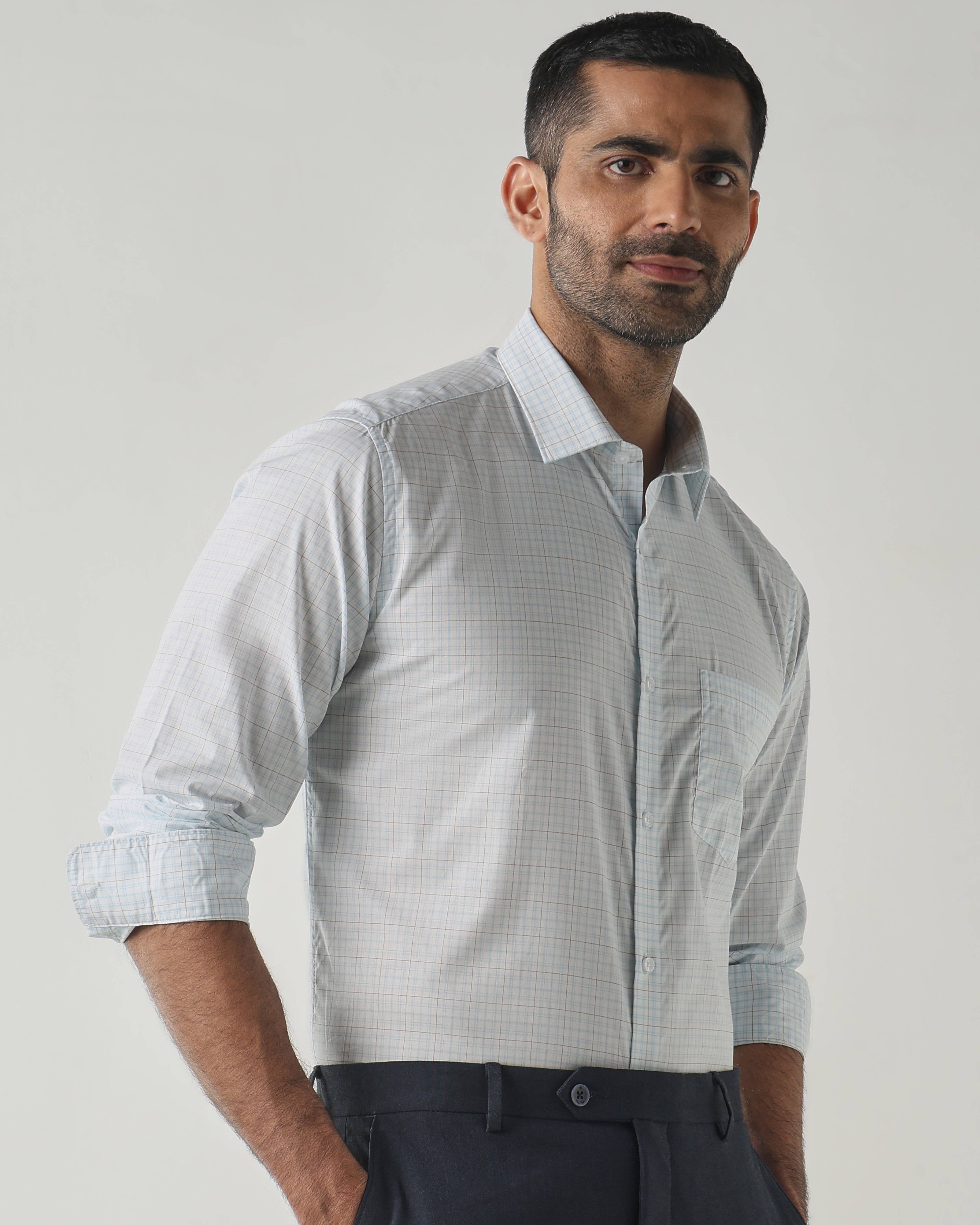 Sky Blue/White Slim Fit Formal Essential Shirts