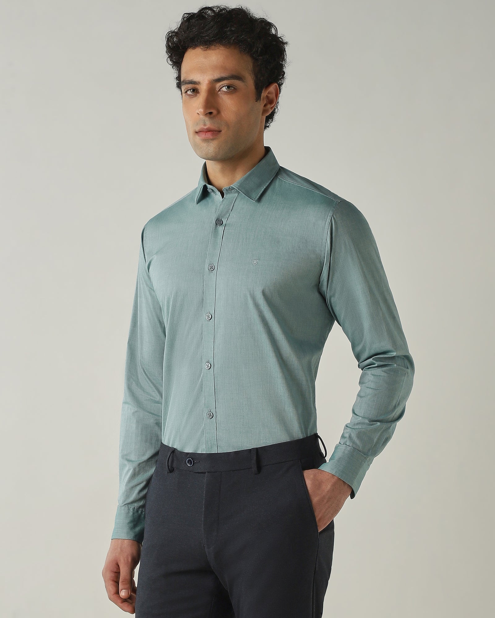 Shirt Lt Green Slim Fit 100% Cotton