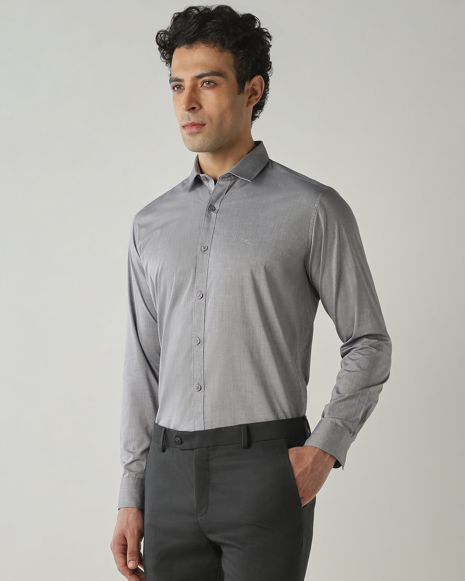 Shirt Lt Grey Slim Fit 100% Cotton
