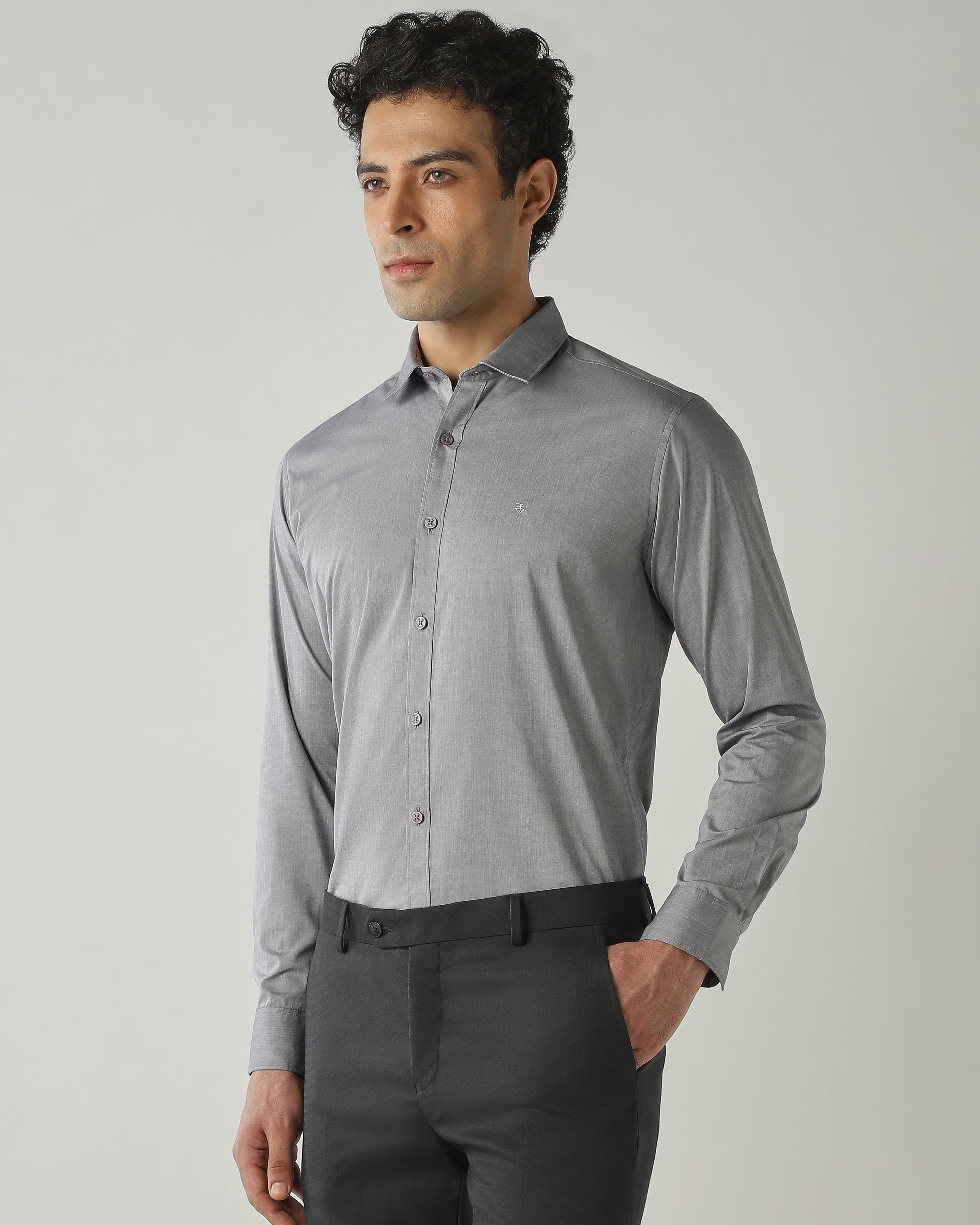 Shirt Lt Grey Slim Fit 100% Cotton
