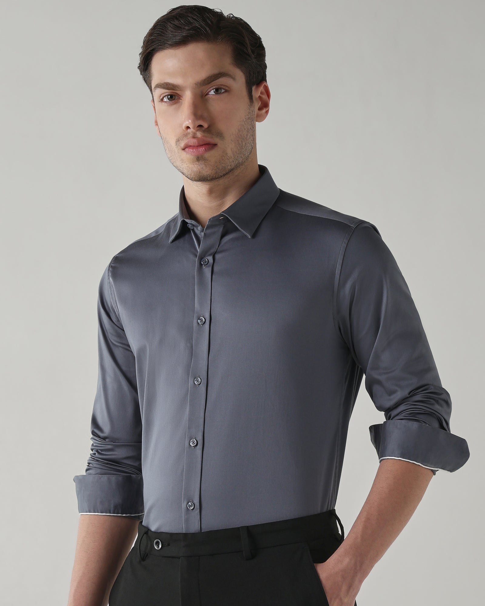 Men Regular Fit Shirt Mercury Grey