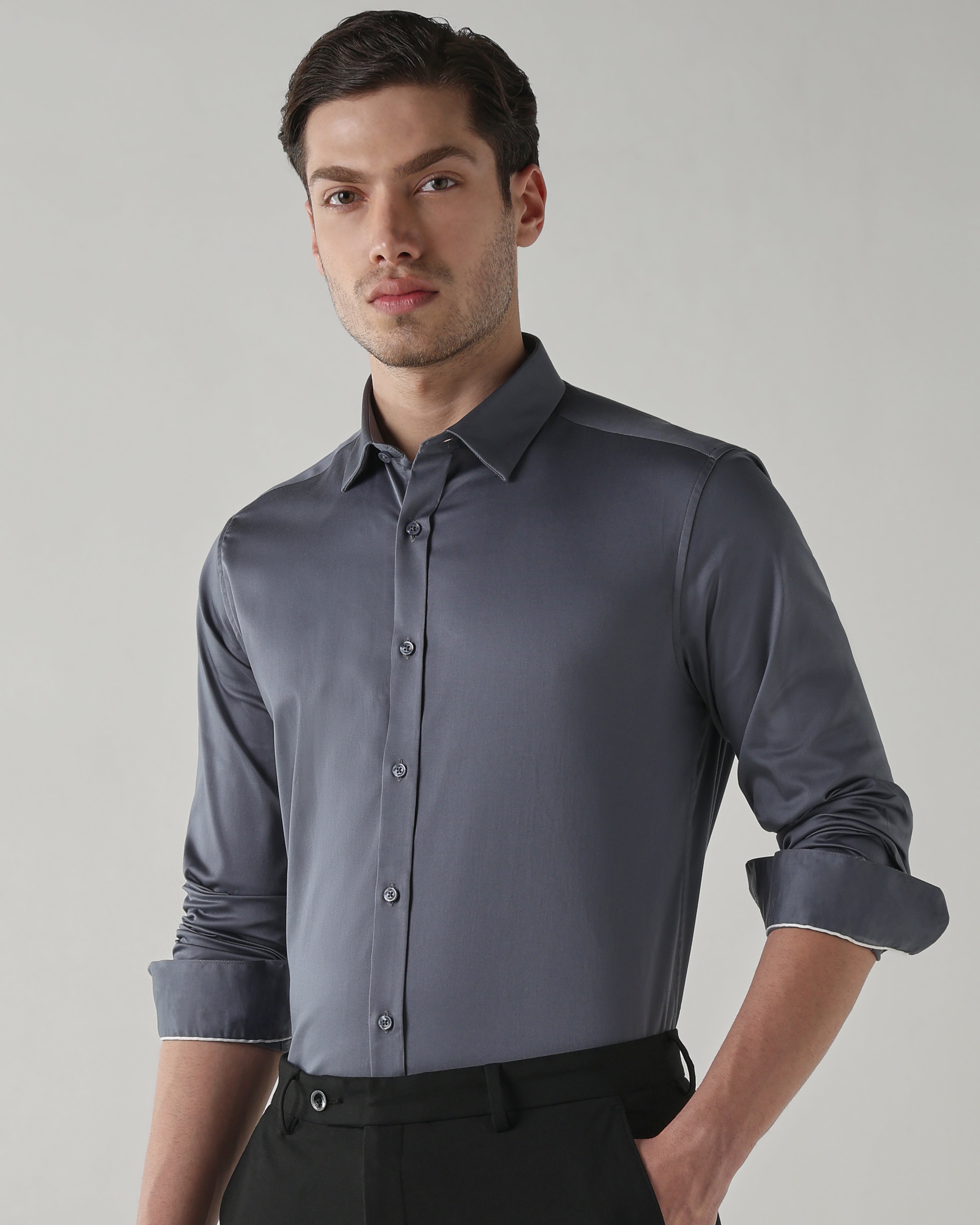 Men Regular Fit Shirt Mercury Grey