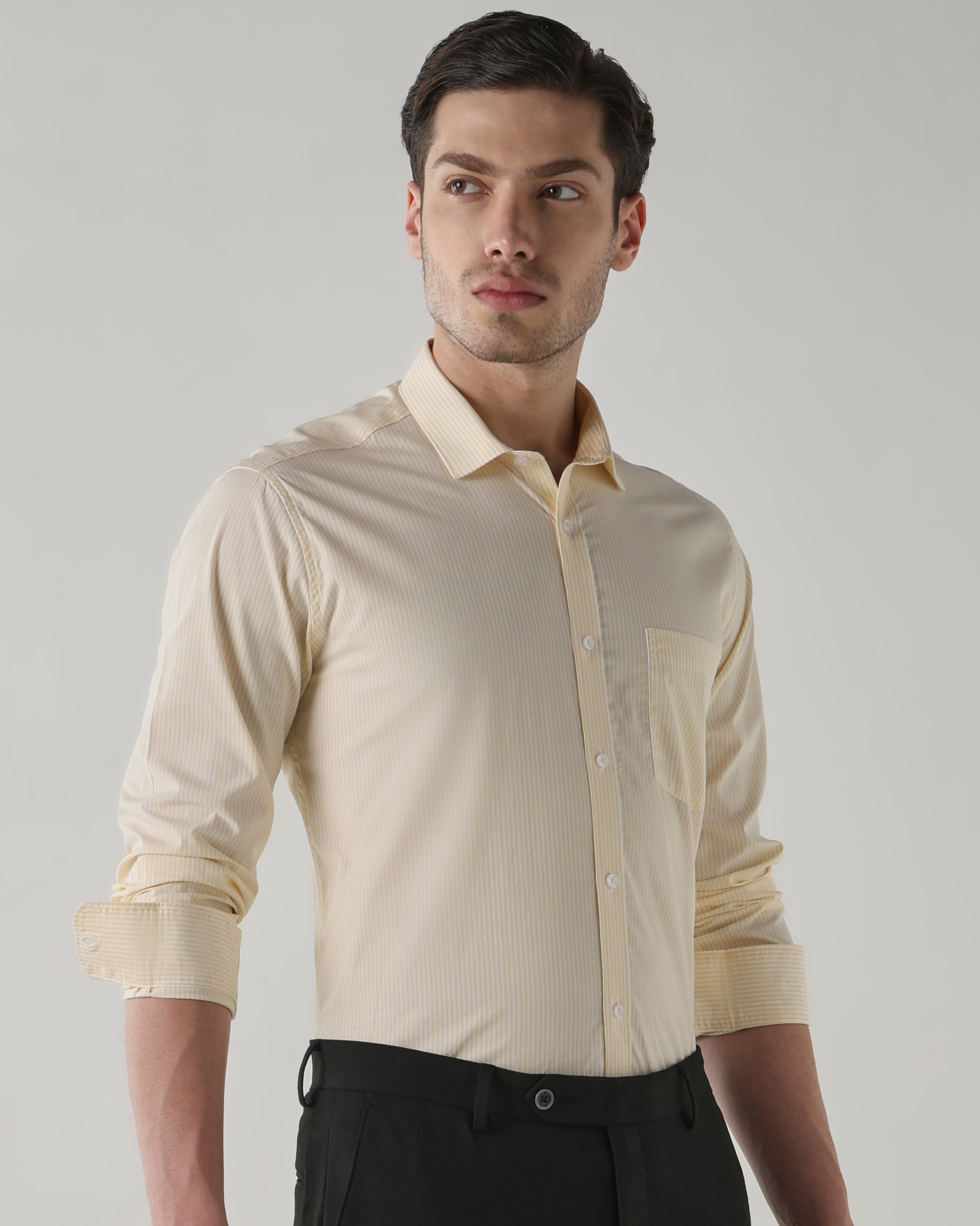 Men Regular Fit Shirt White/Light Yellow