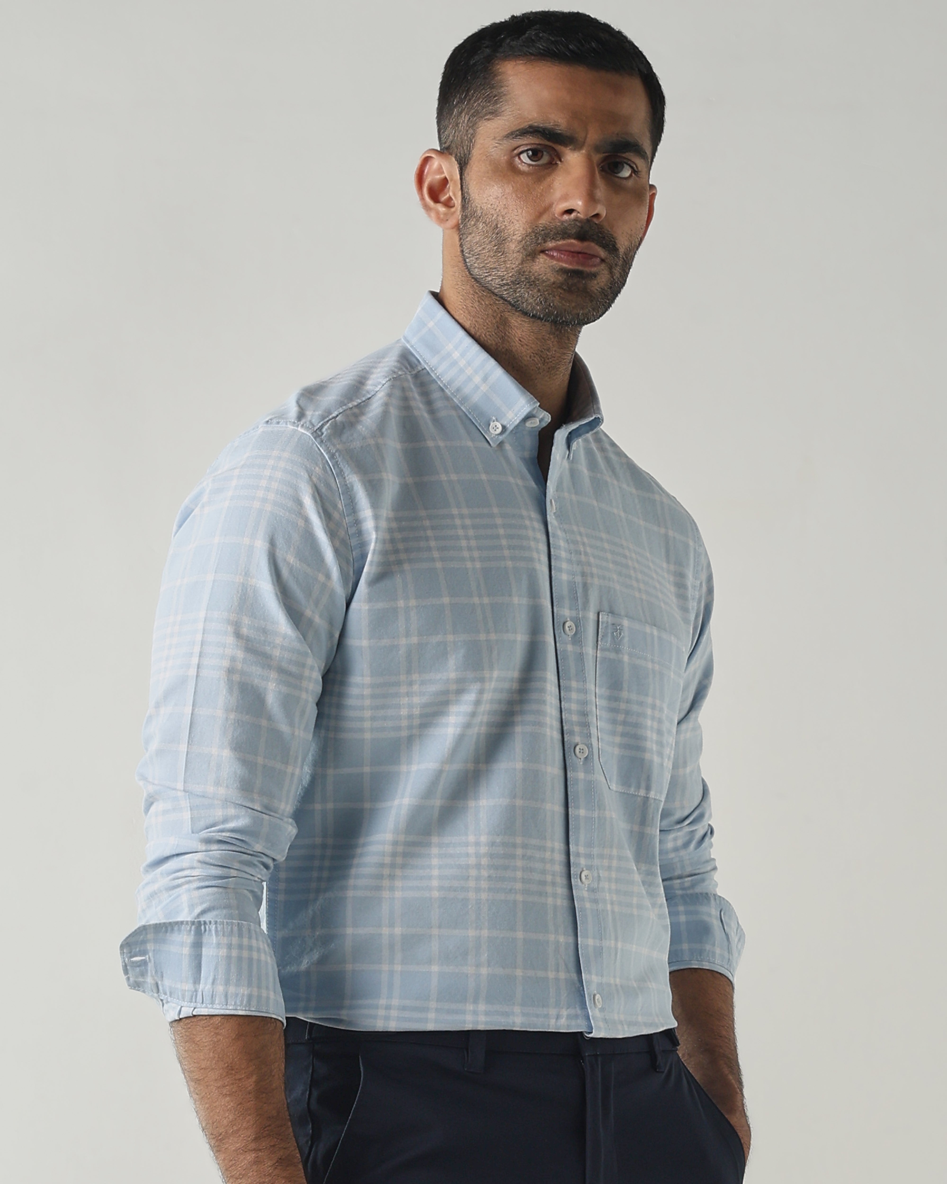 White/Sky Blue Slim fit Smart Casual Shirts