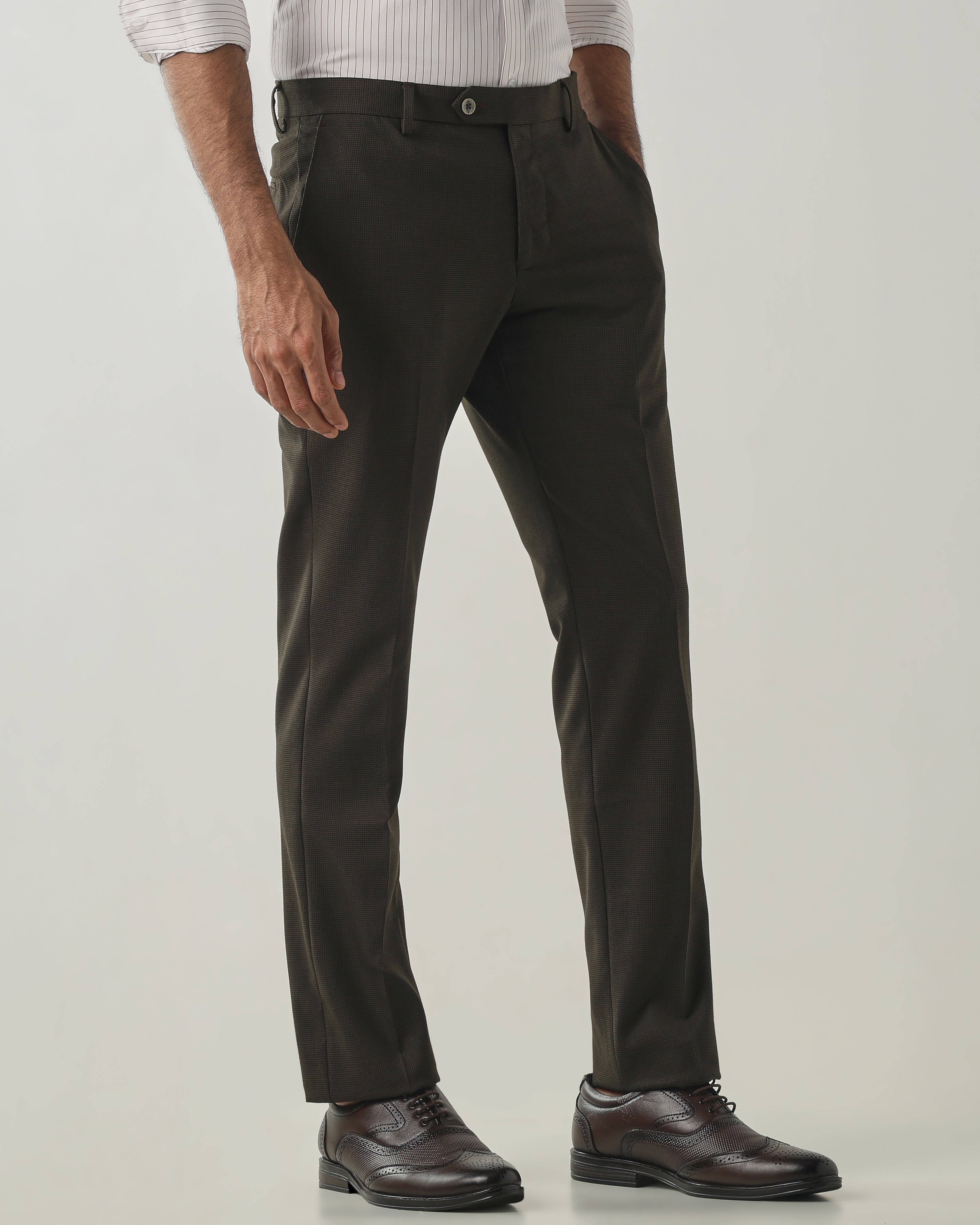Olive Tailor Fit Fashion Formal Trousers