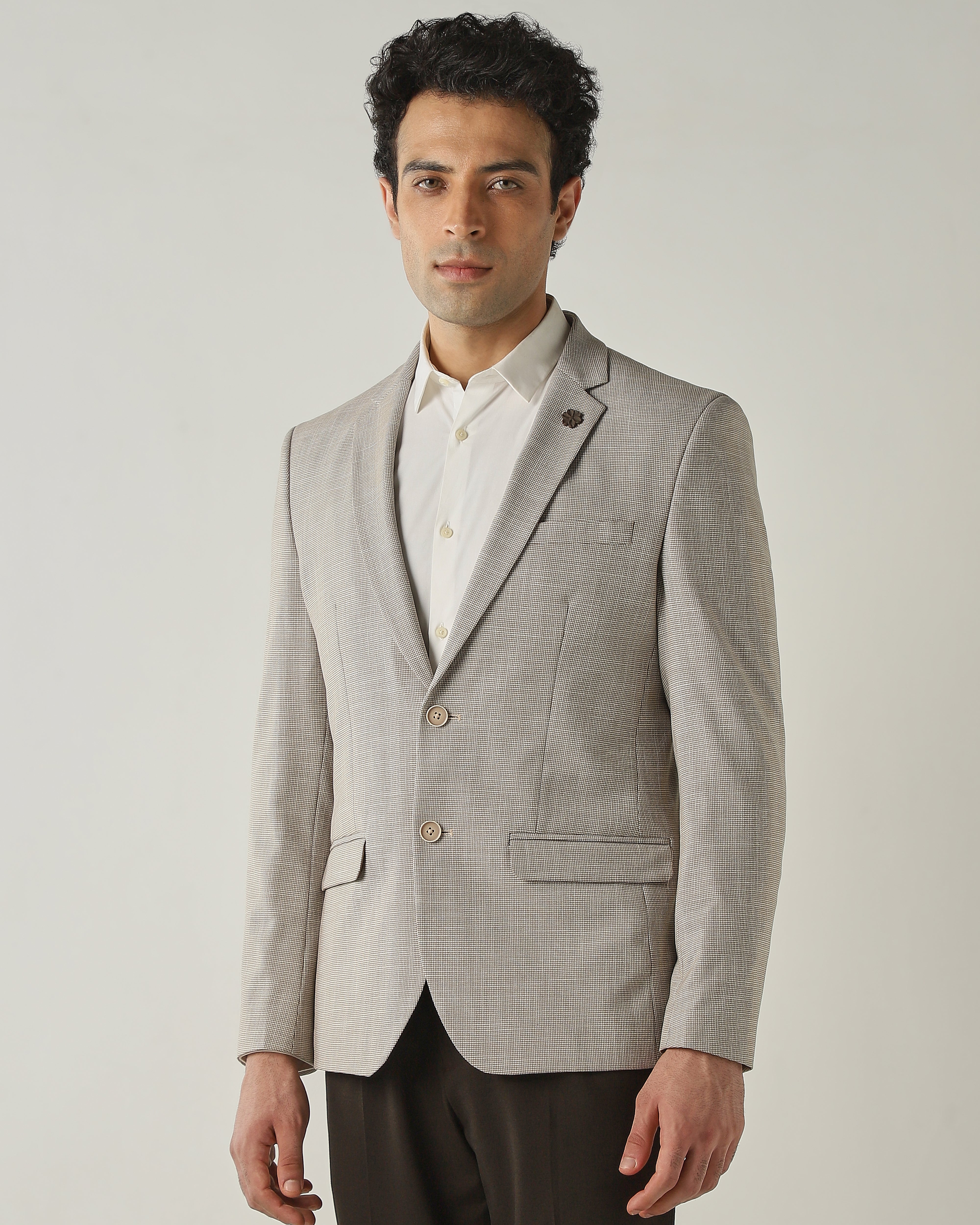 Blazer Brown Slim Fit Polyviscose