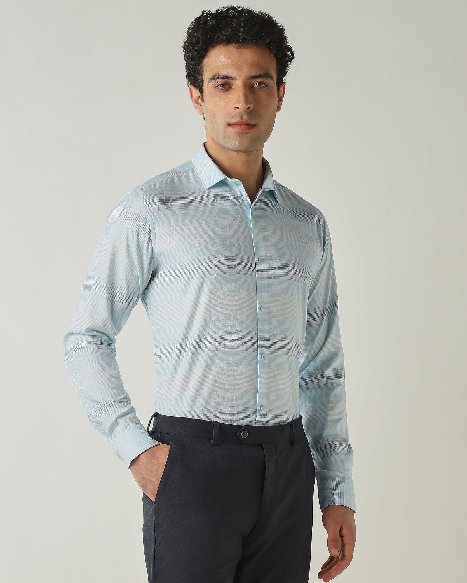 Shirt Sky Blue Slim Fit 100% Cotton