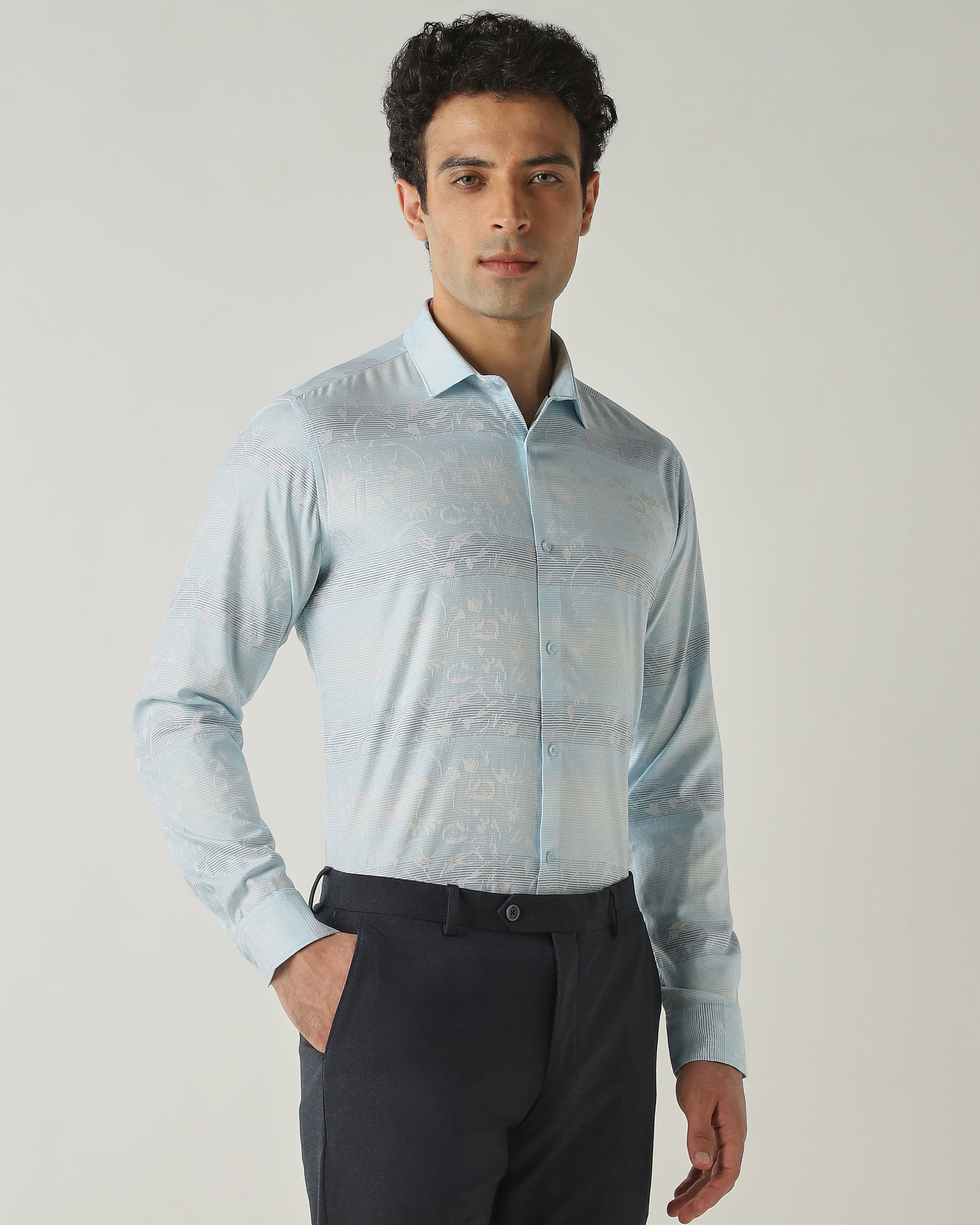 Shirt Sky Blue Slim Fit 100% Cotton