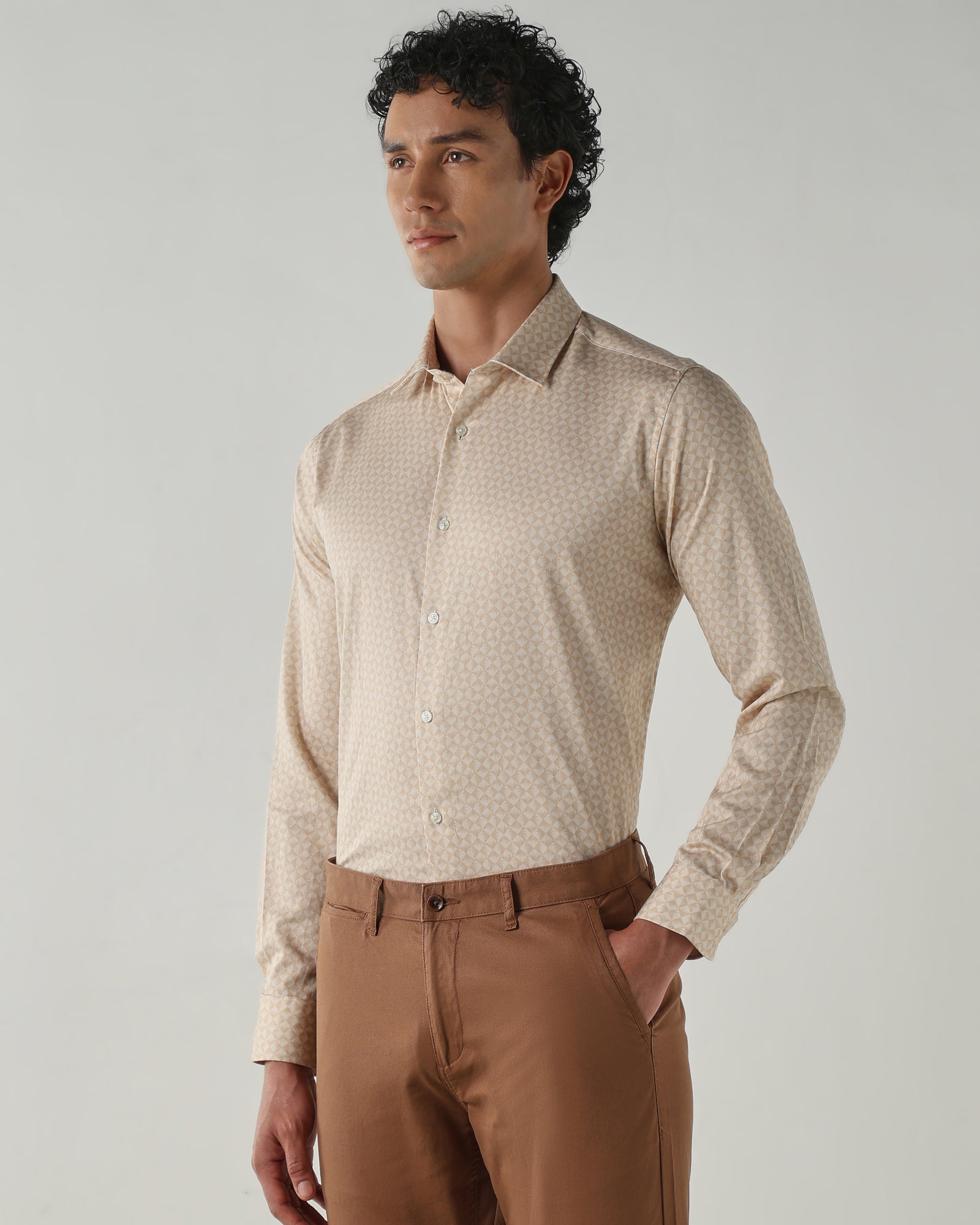 Men Slim Fit Shirts Cream