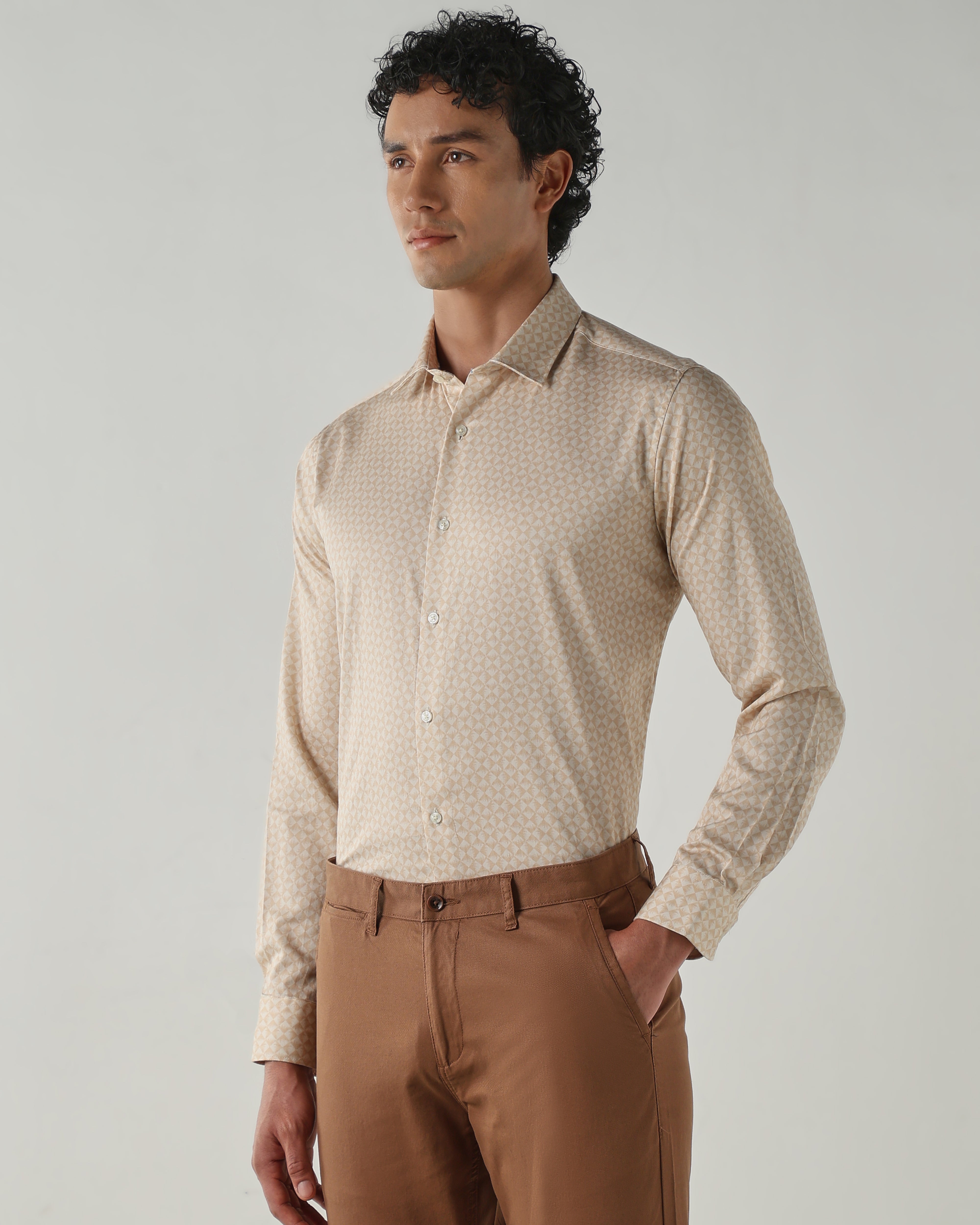 Men Slim Fit Shirts Cream
